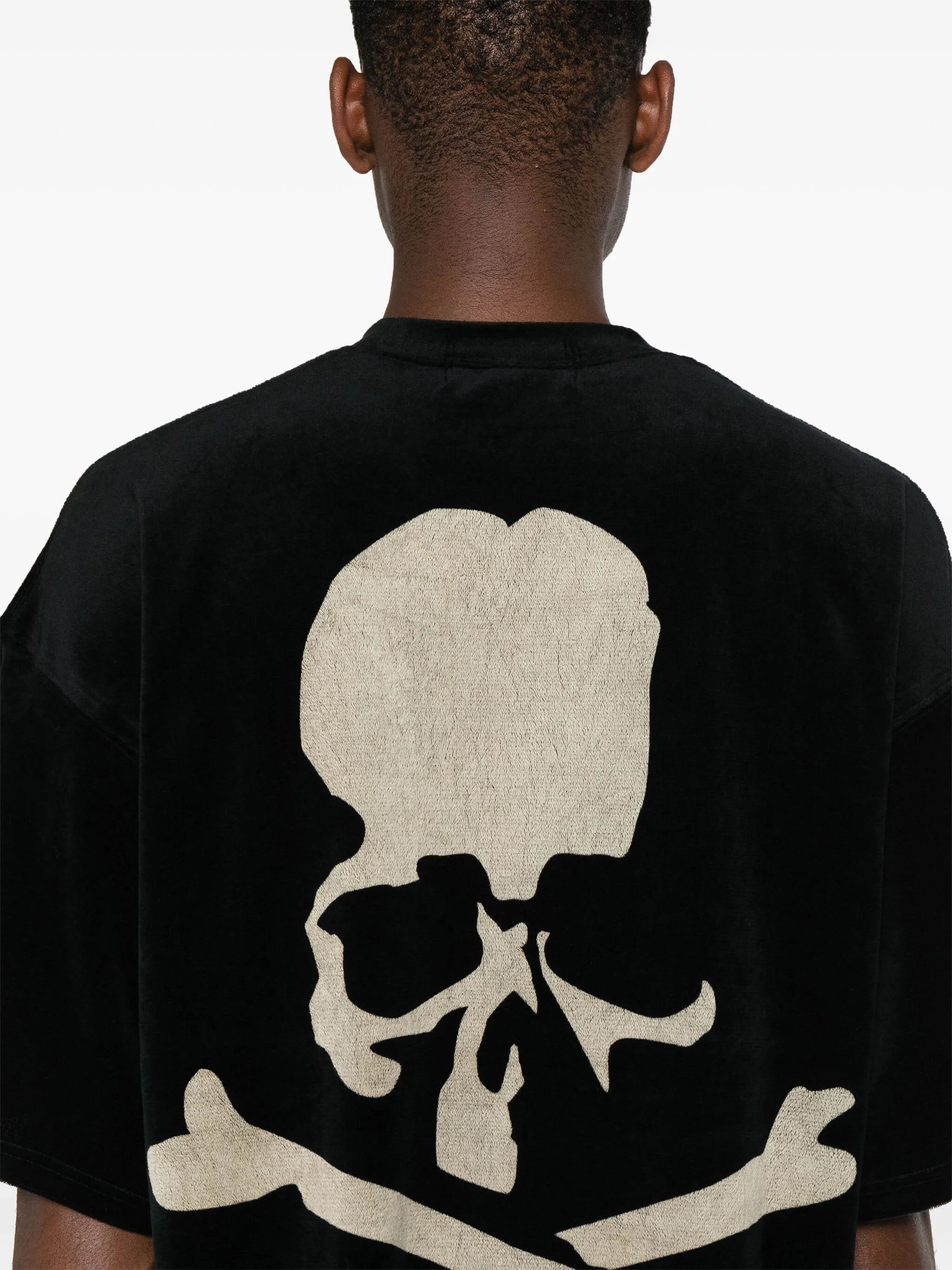 bleached-skull velour T-shirt