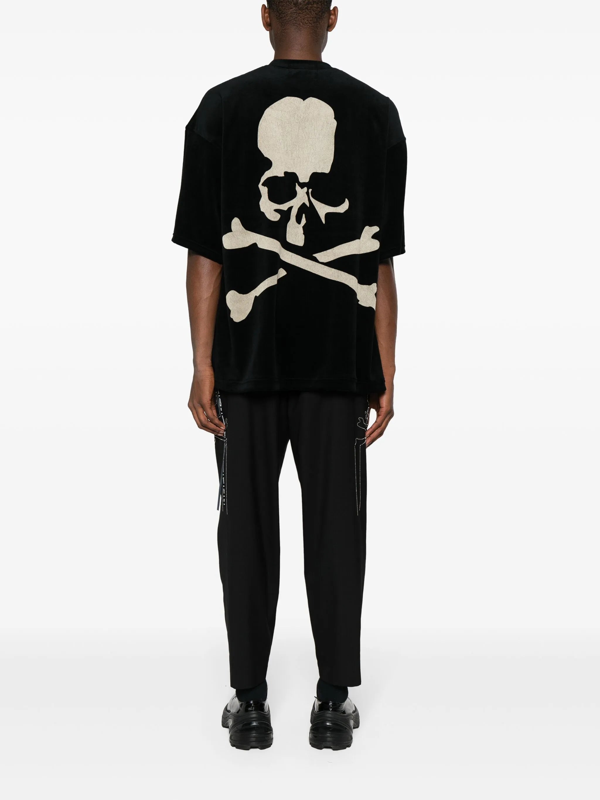 bleached-skull velour T-shirt