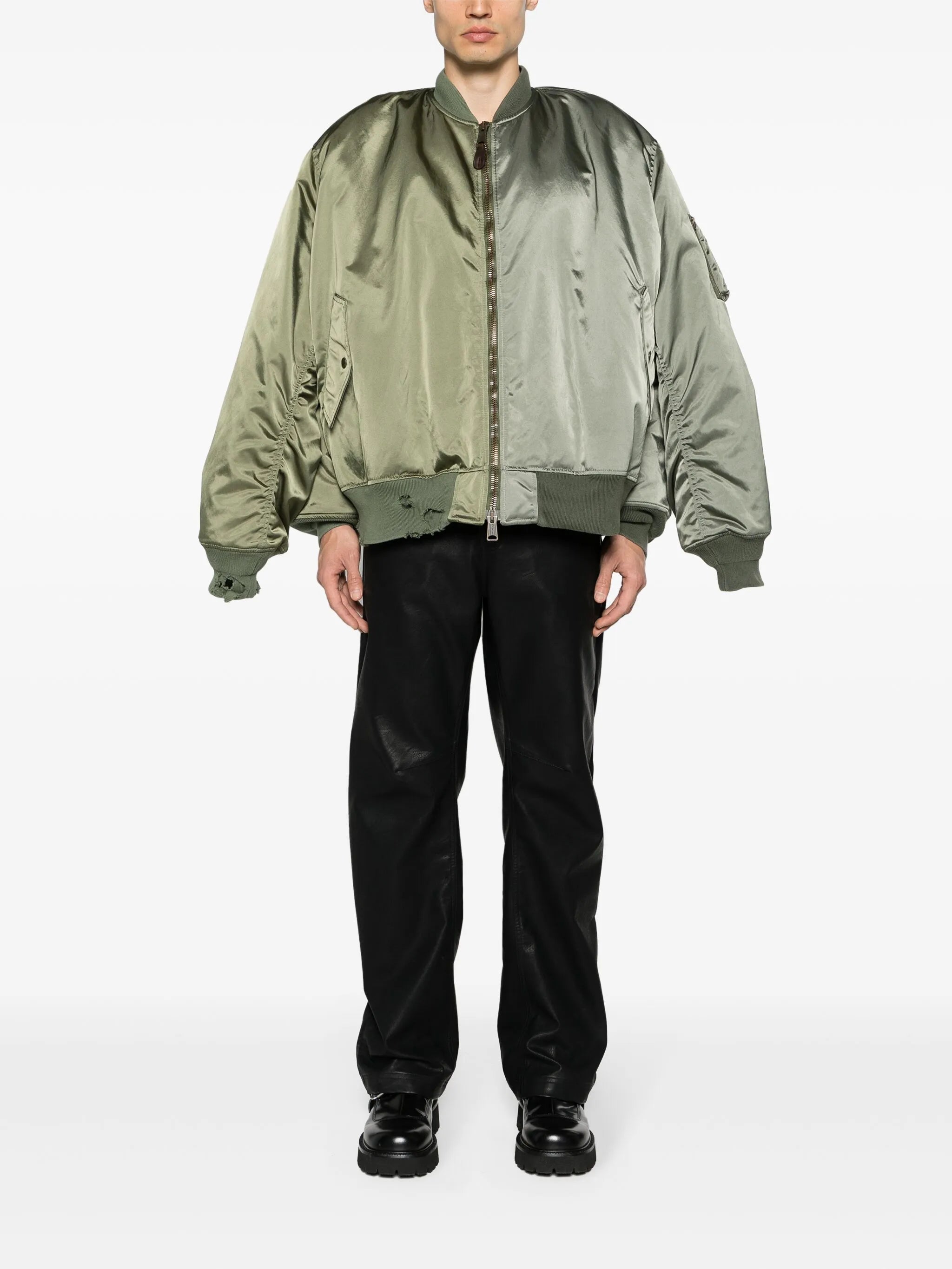 double-sleeve satin bomber jacket