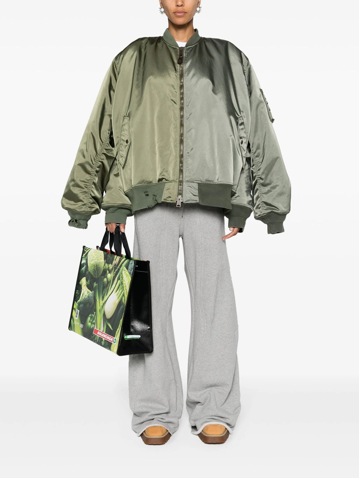 double-sleeve satin bomber jacket