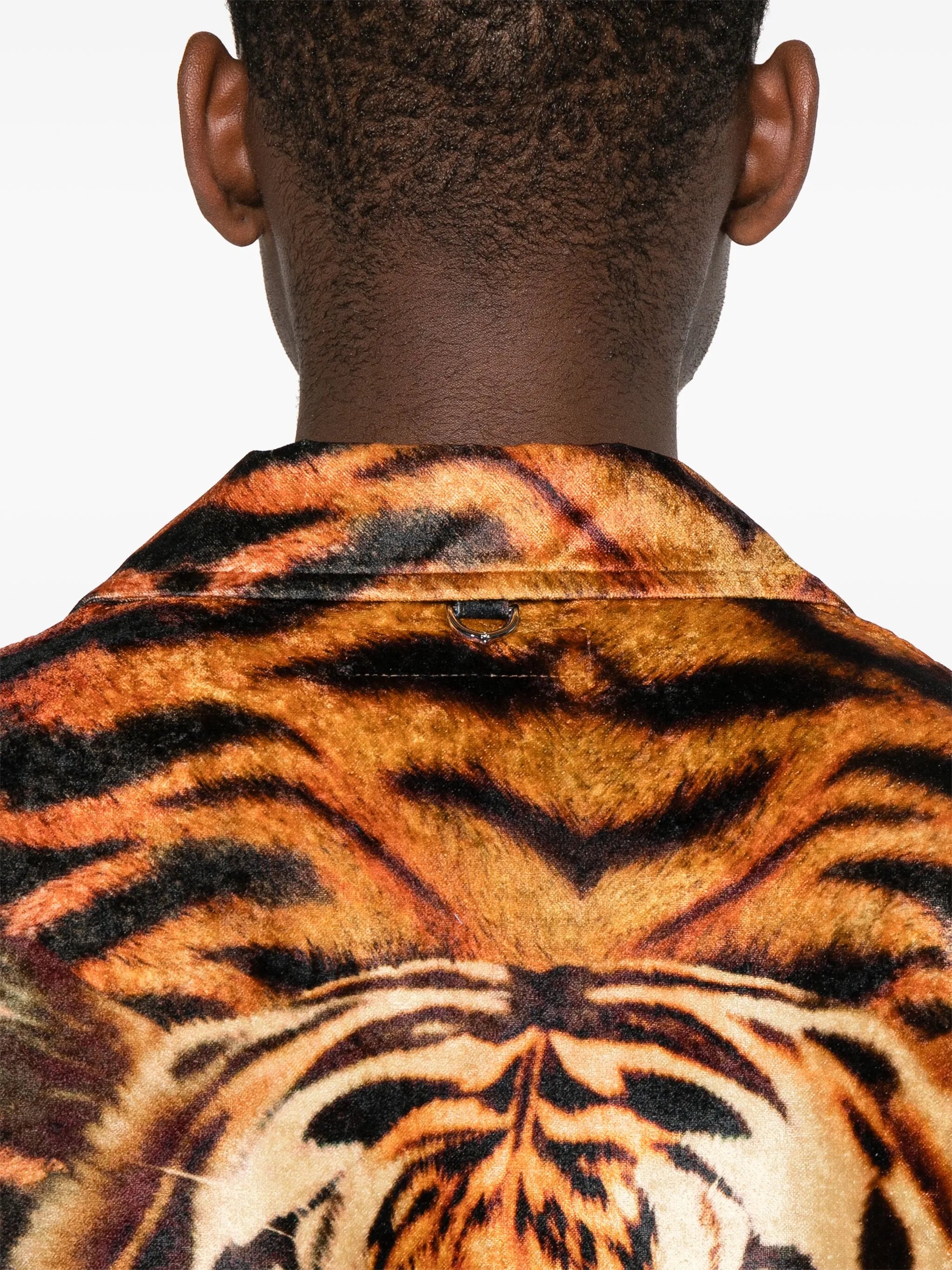 Tiger-print velvet-finish shirt