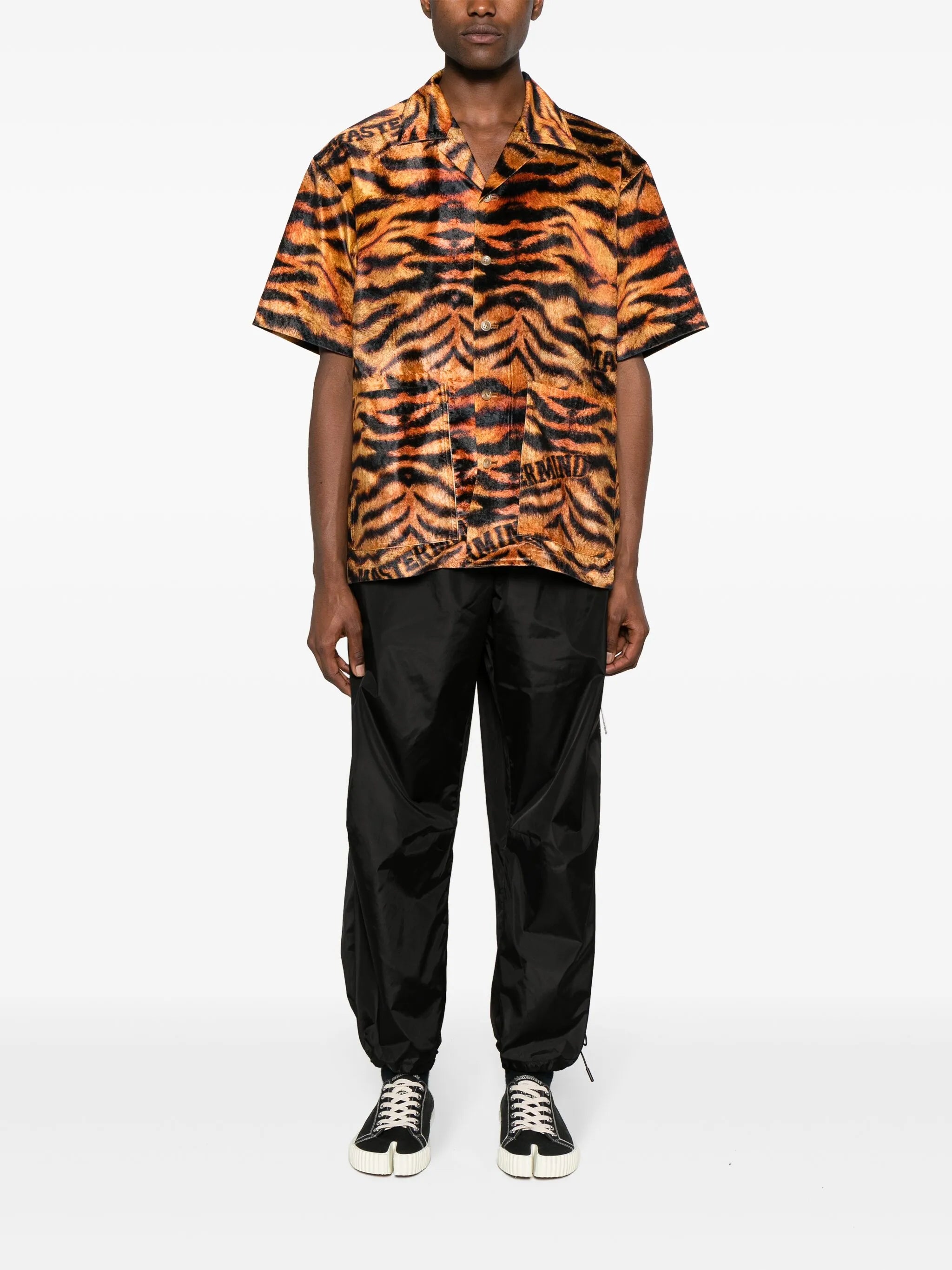 Tiger-print velvet-finish shirt