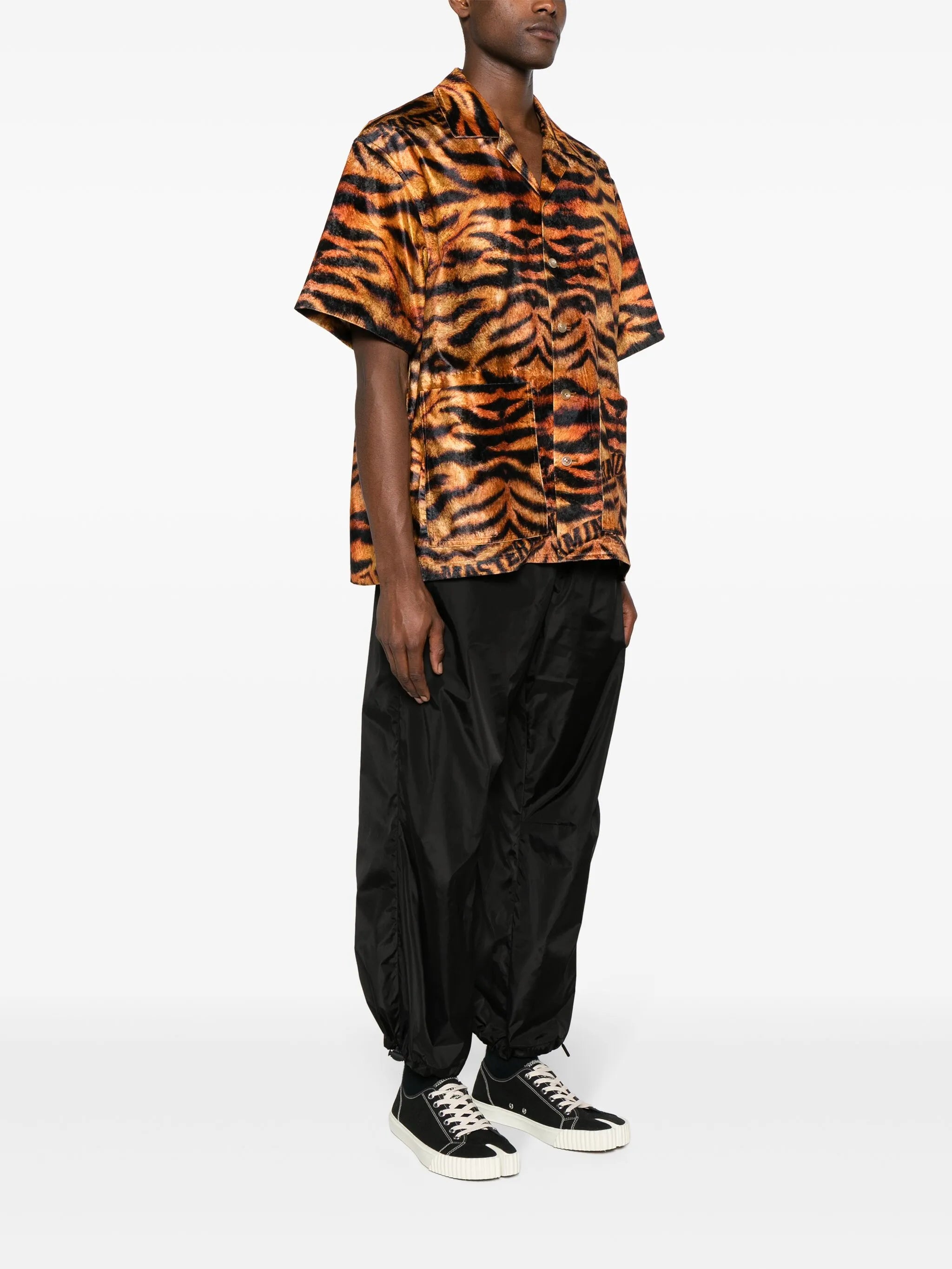 Tiger-print velvet-finish shirt