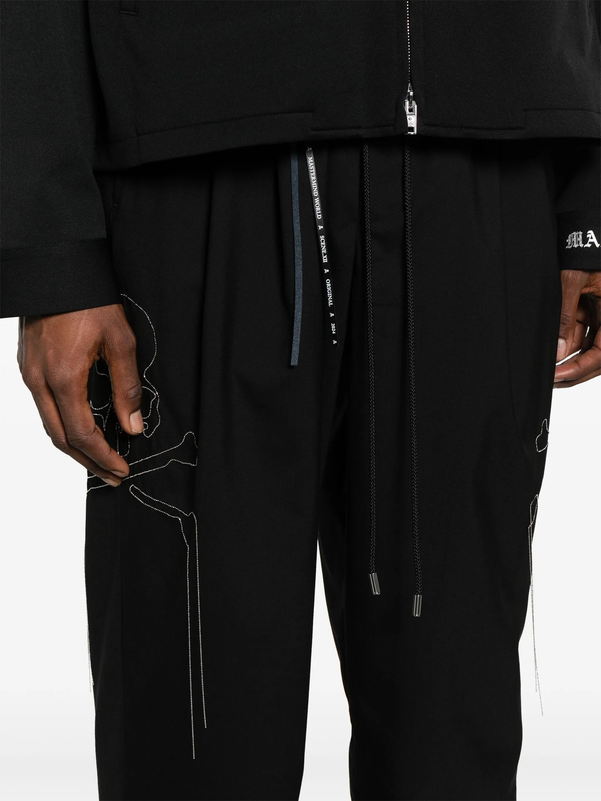 beaded-skulls wool trousers