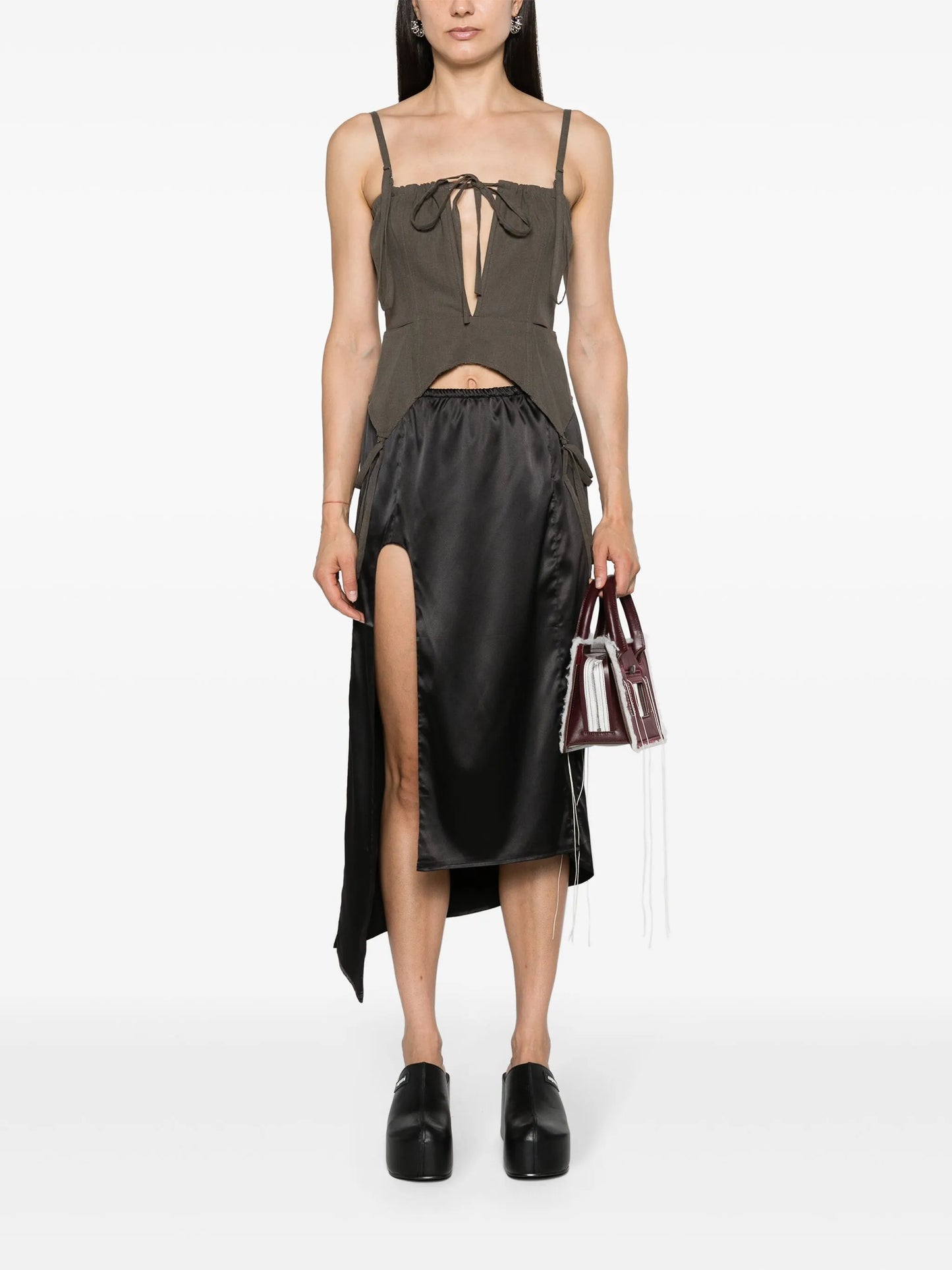 asymmetric satin slip skirt