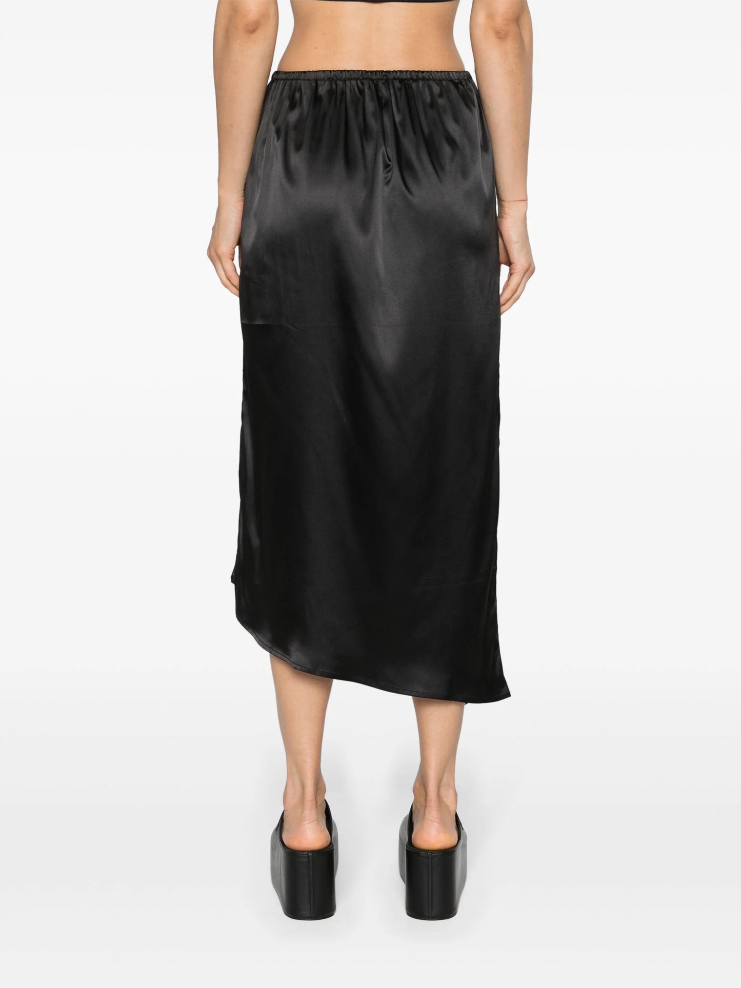 asymmetric satin slip skirt
