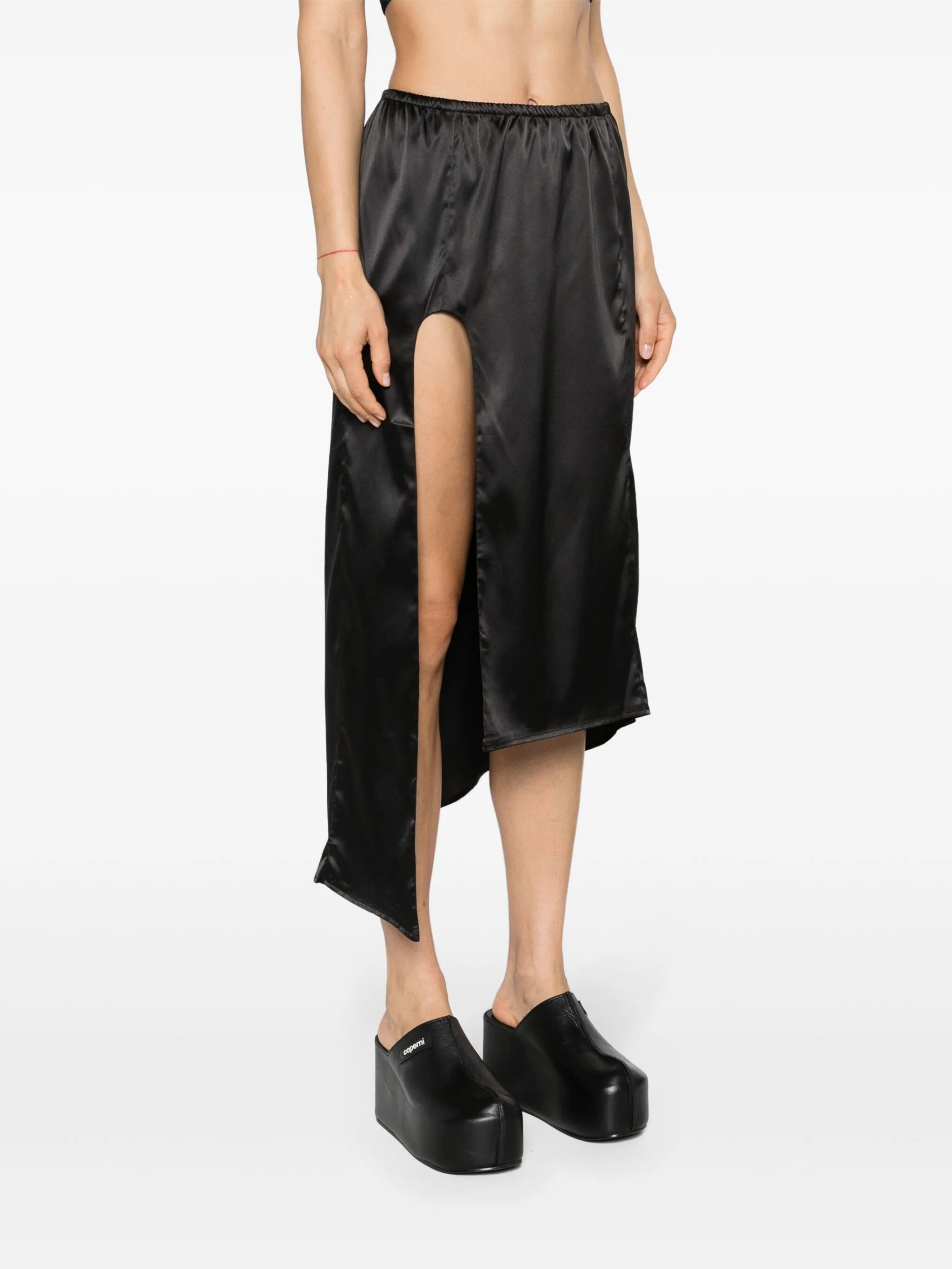 asymmetric satin slip skirt