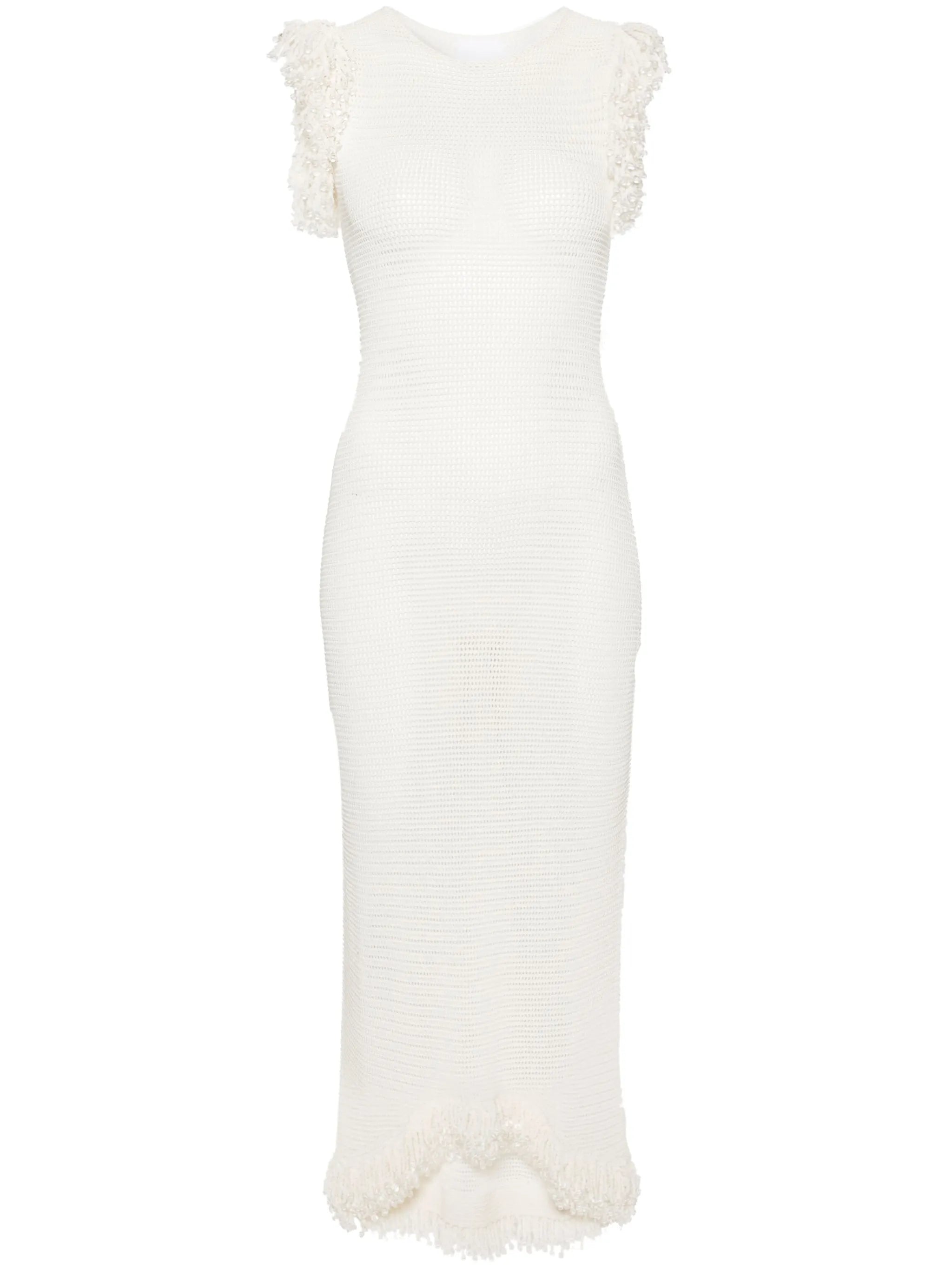 fringed open-knit maxi dress