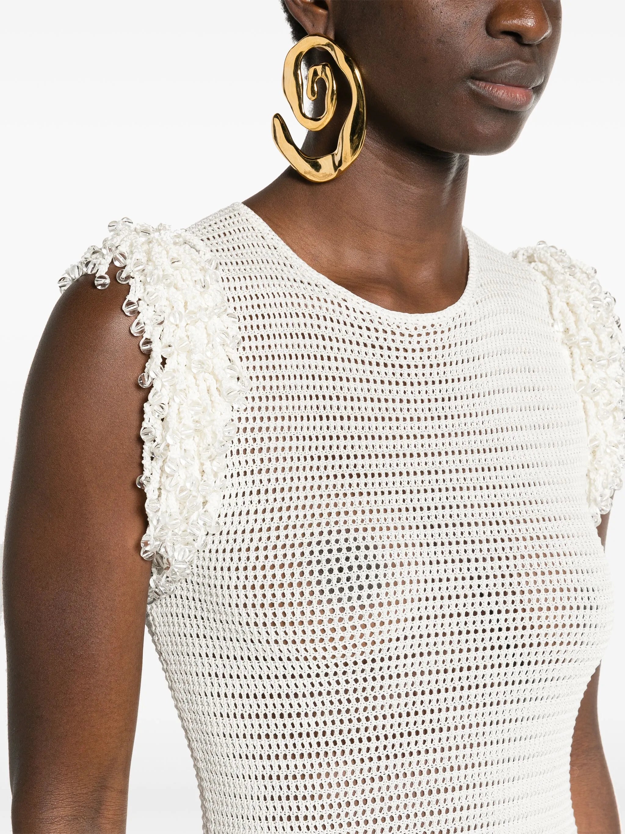 fringed open-knit maxi dress