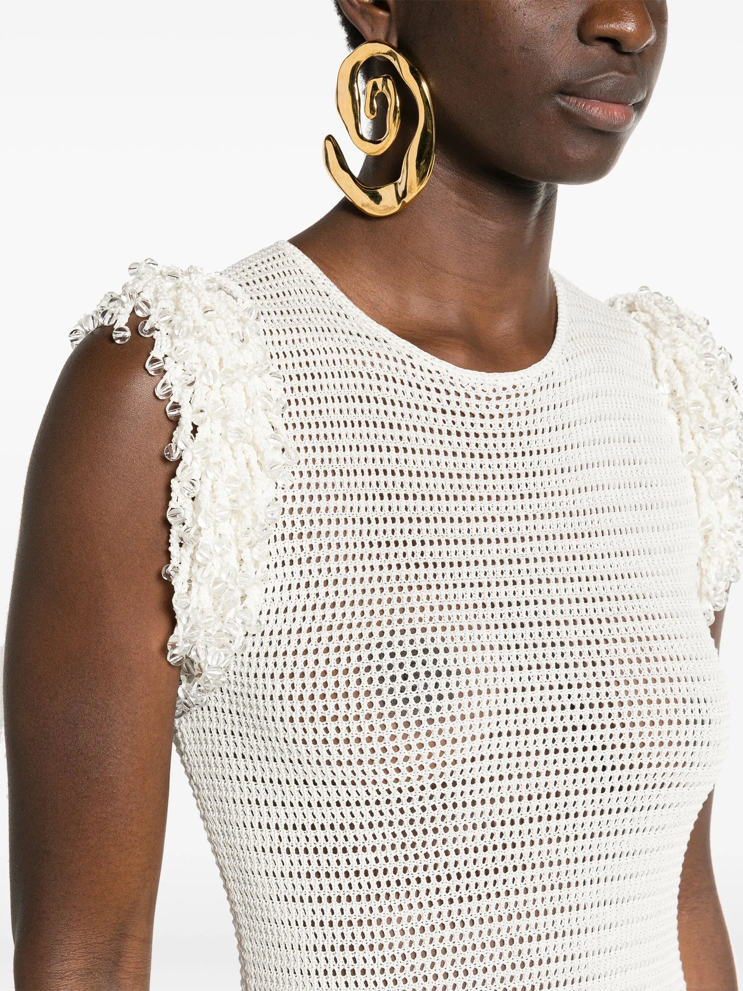 fringed open-knit maxi dress