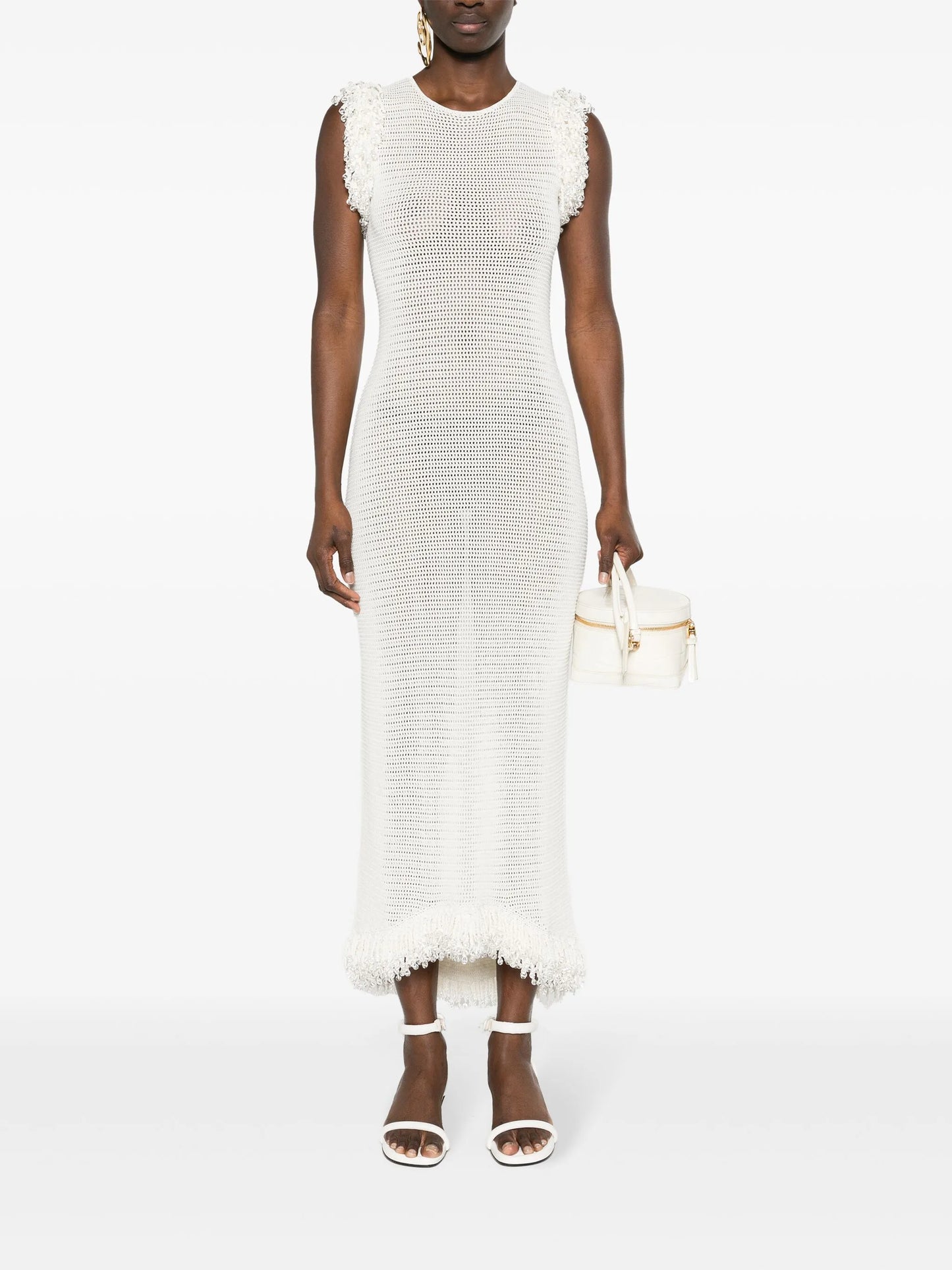 fringed open-knit maxi dress