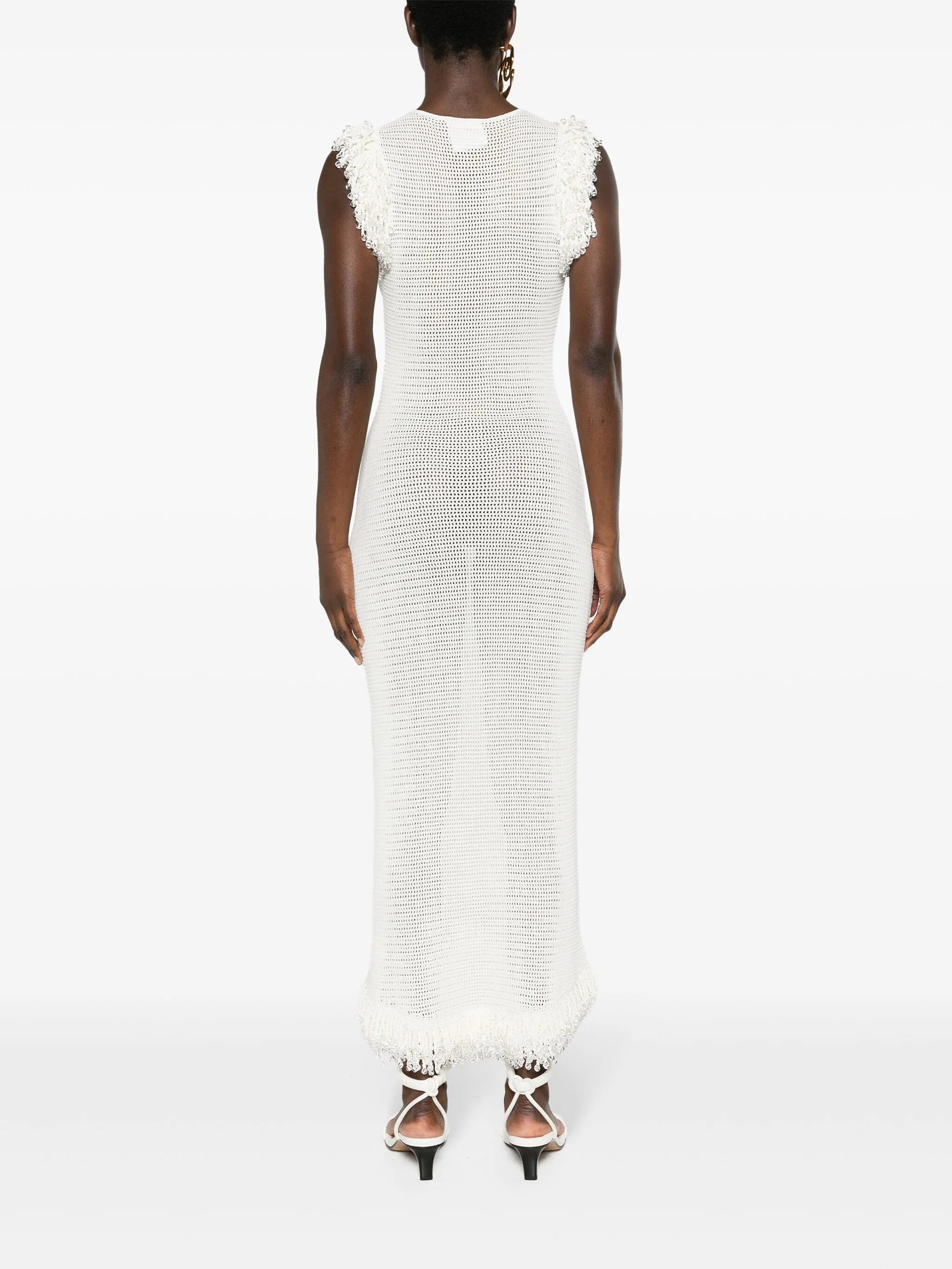 fringed open-knit maxi dress
