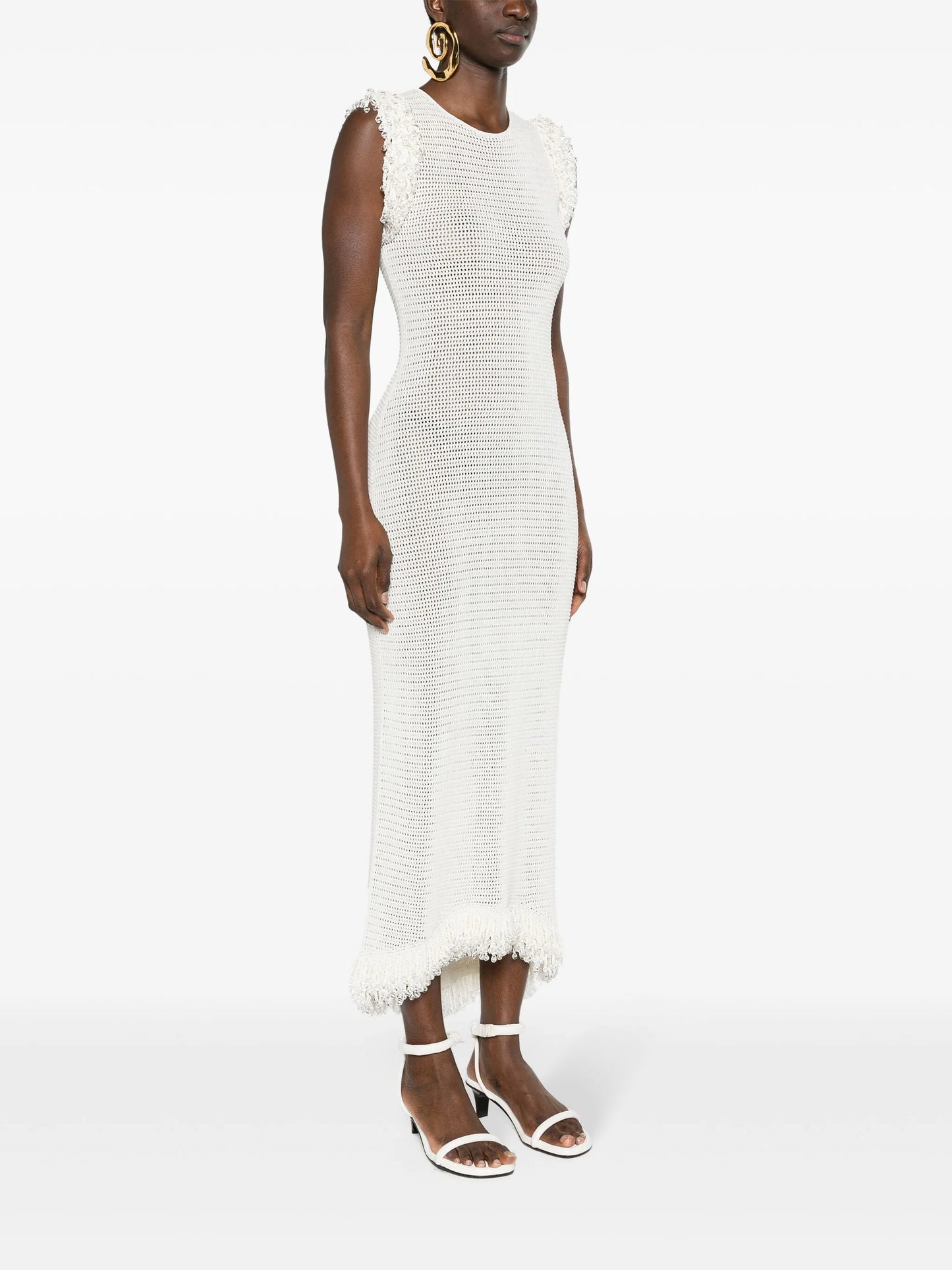 fringed open-knit maxi dress