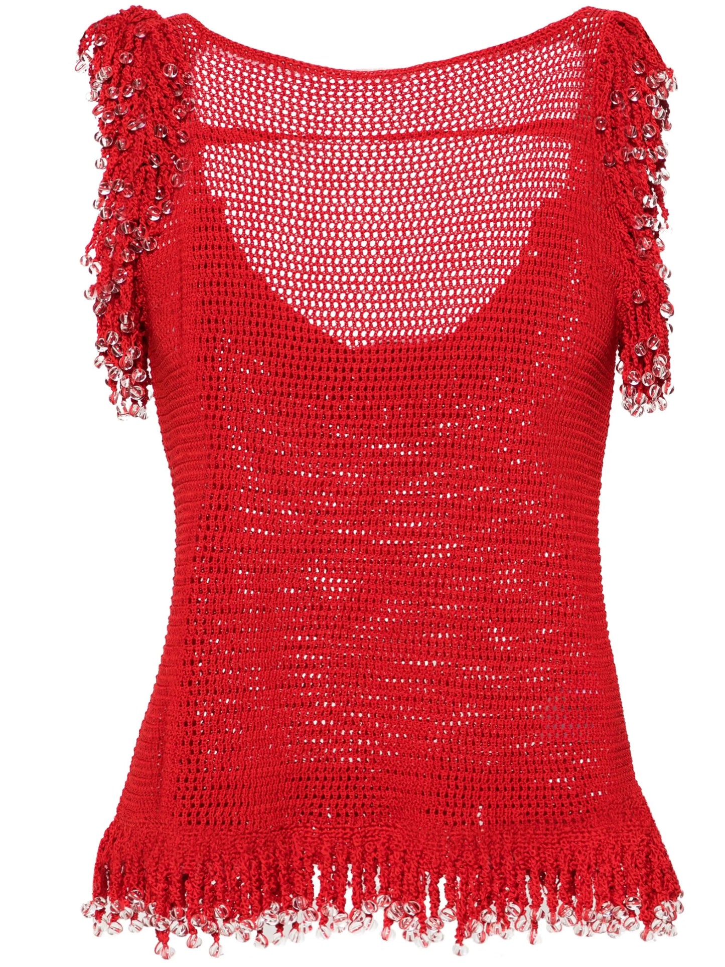 fringed open-knit top