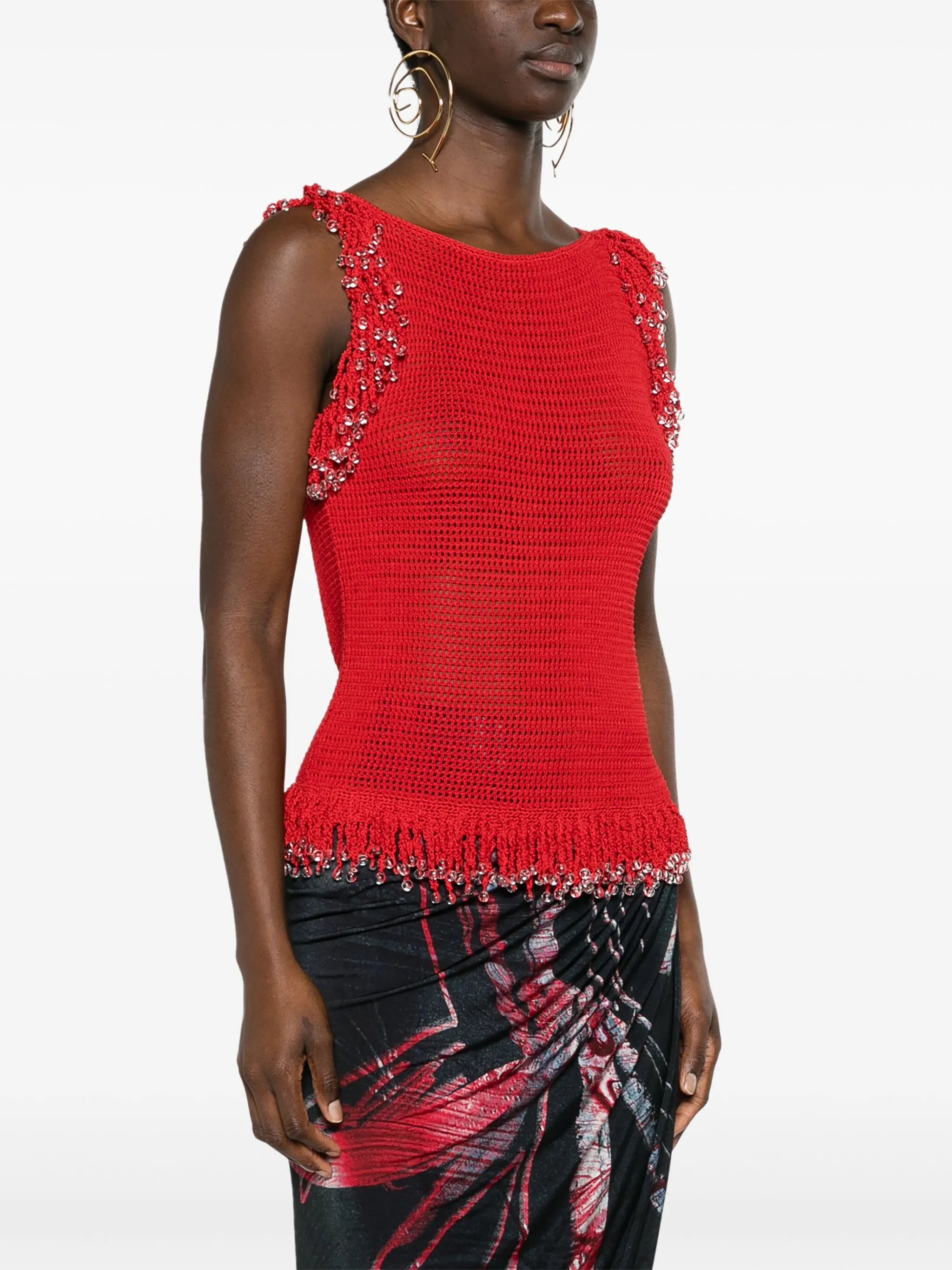 fringed open-knit top