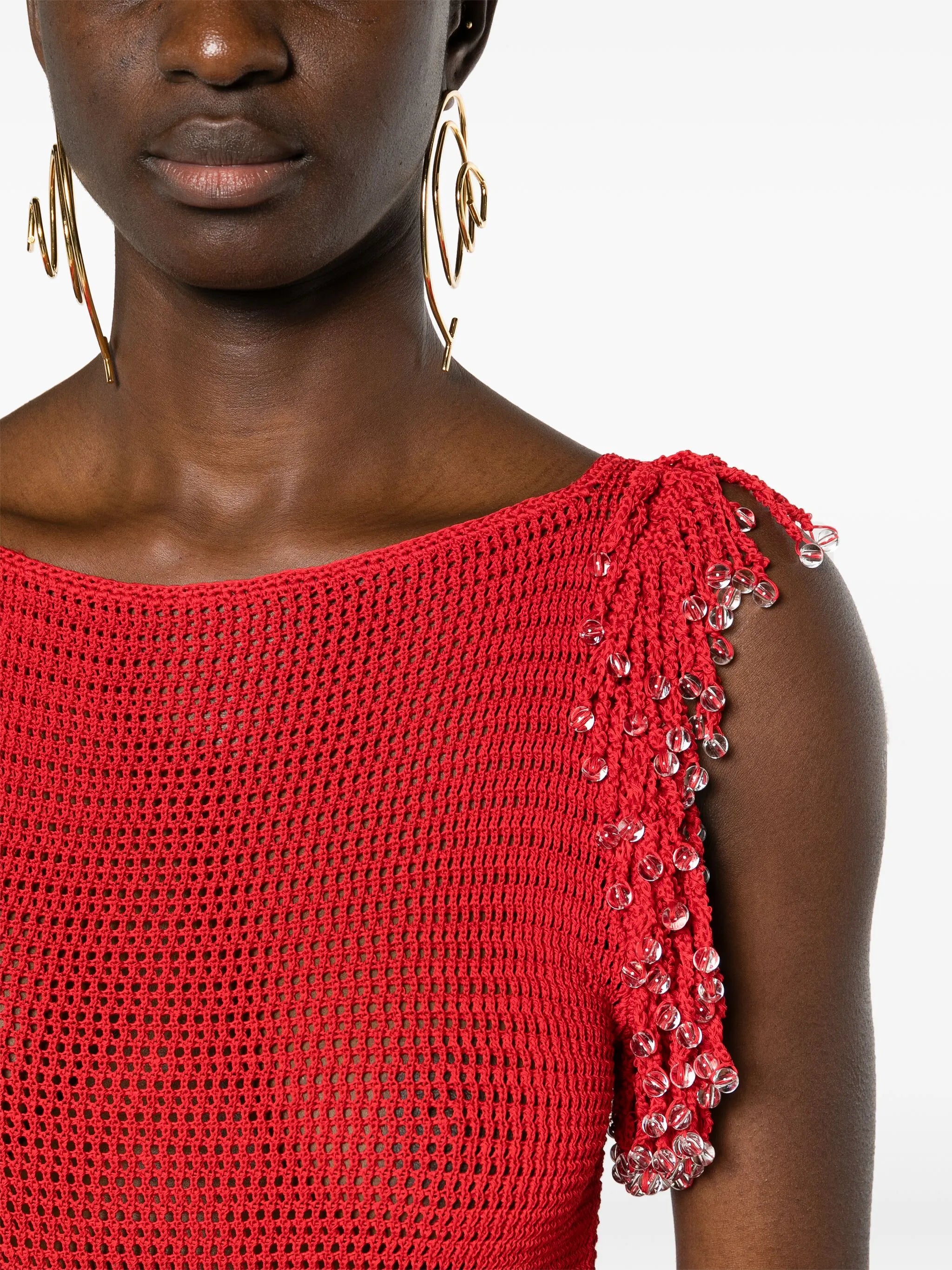 fringed open-knit top