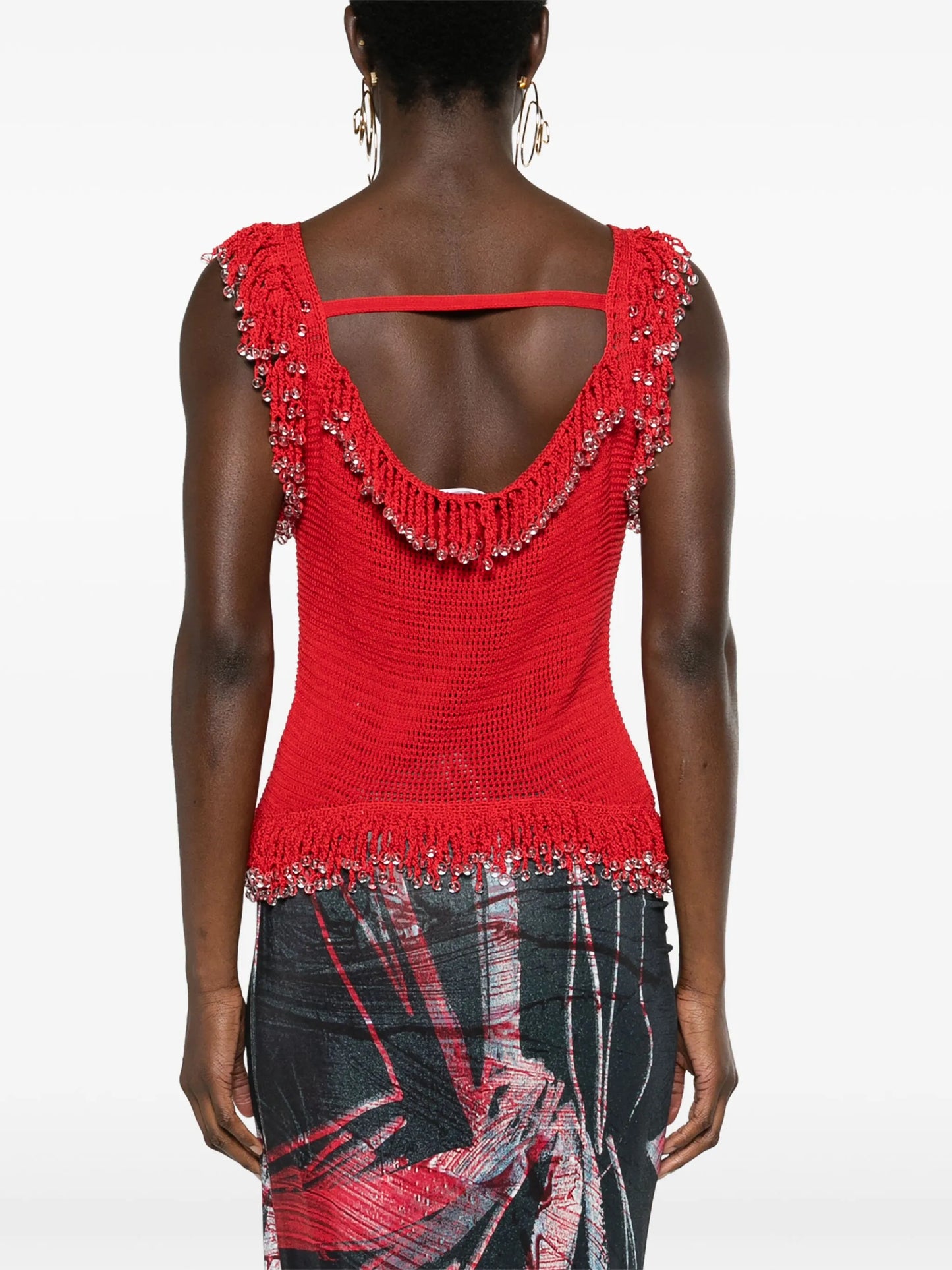 fringed open-knit top