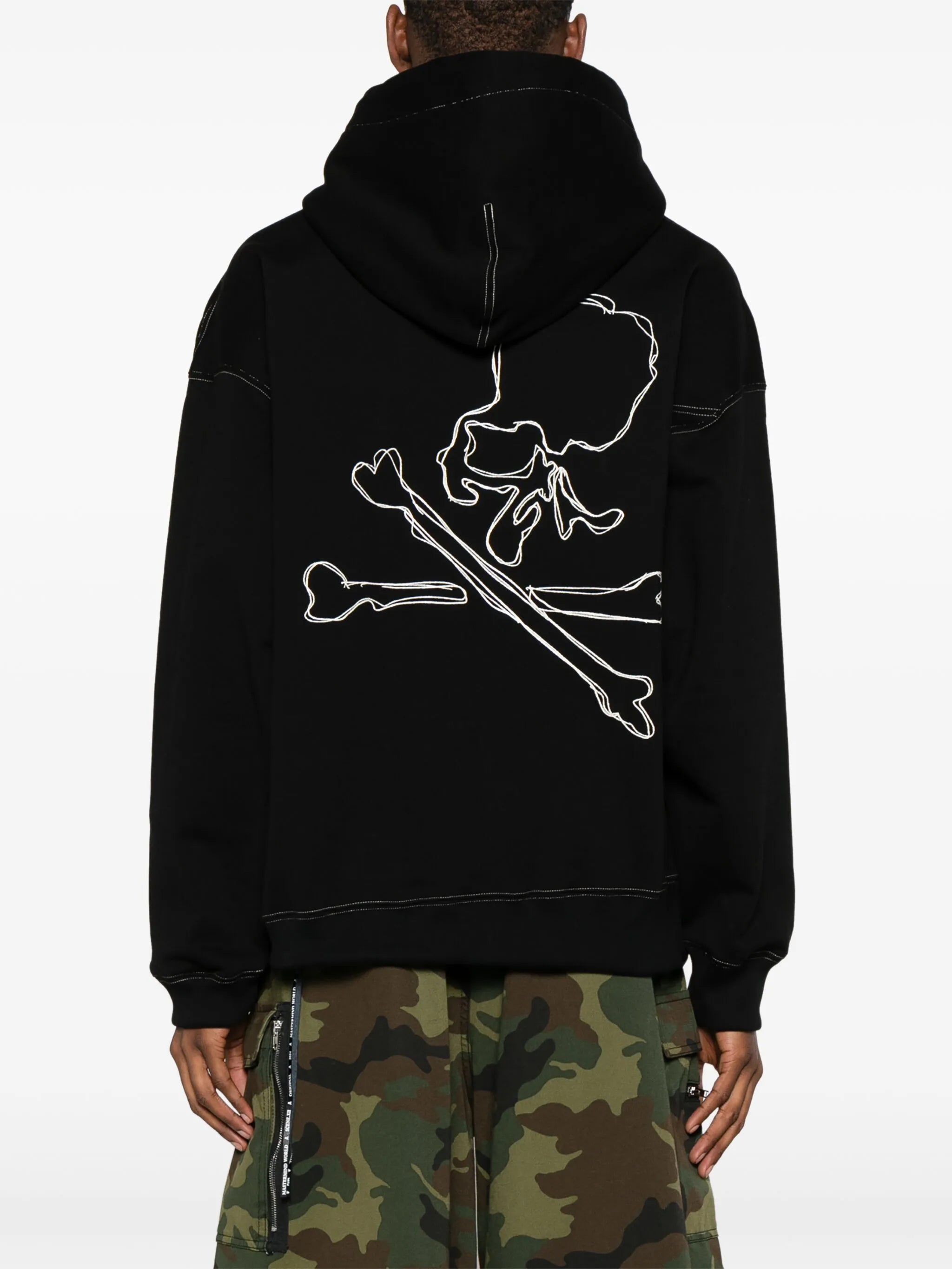 skull-appliqué cotton hoodie