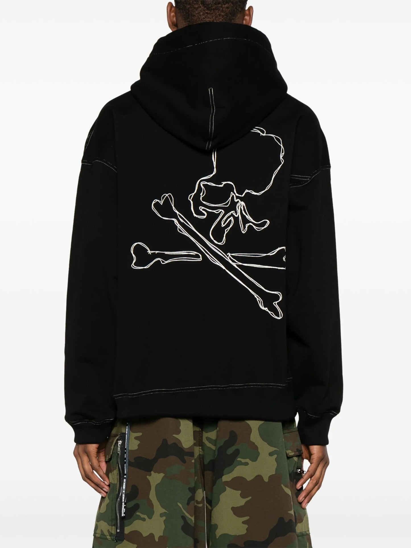 skull-appliqué cotton hoodie