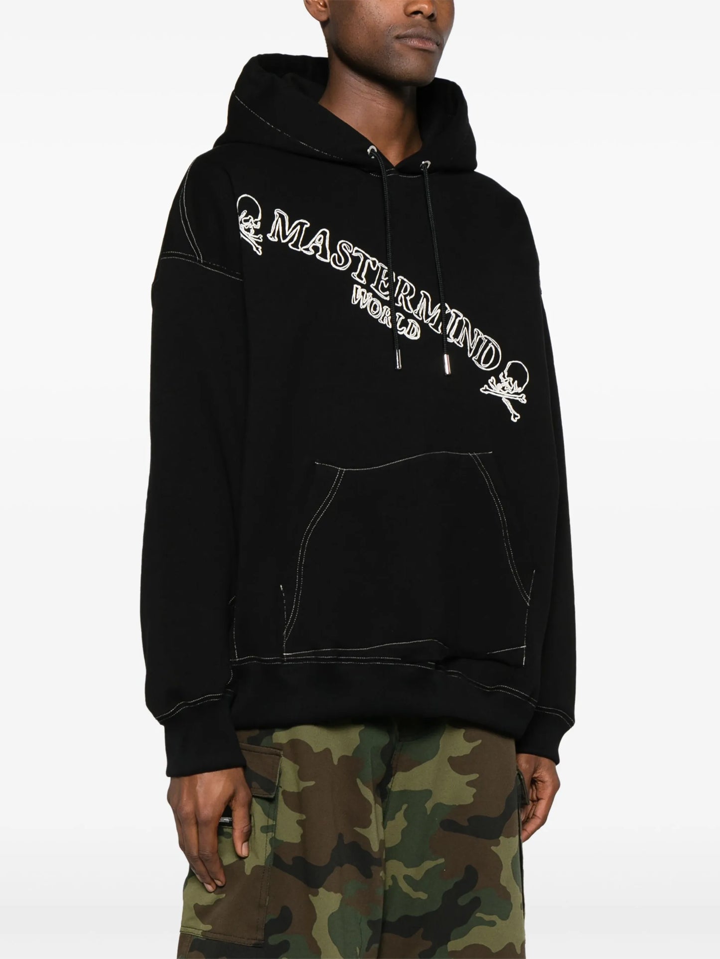 skull-appliqué cotton hoodie