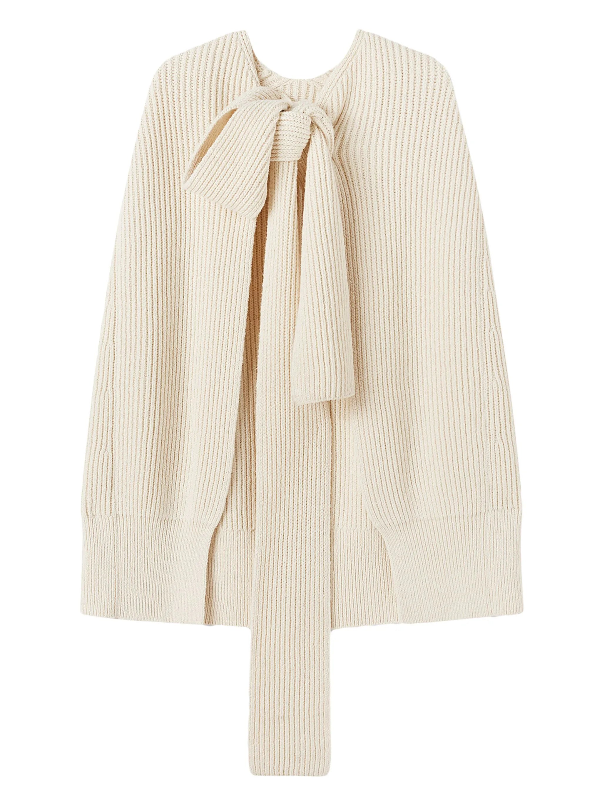 tie-fastening knitted cape