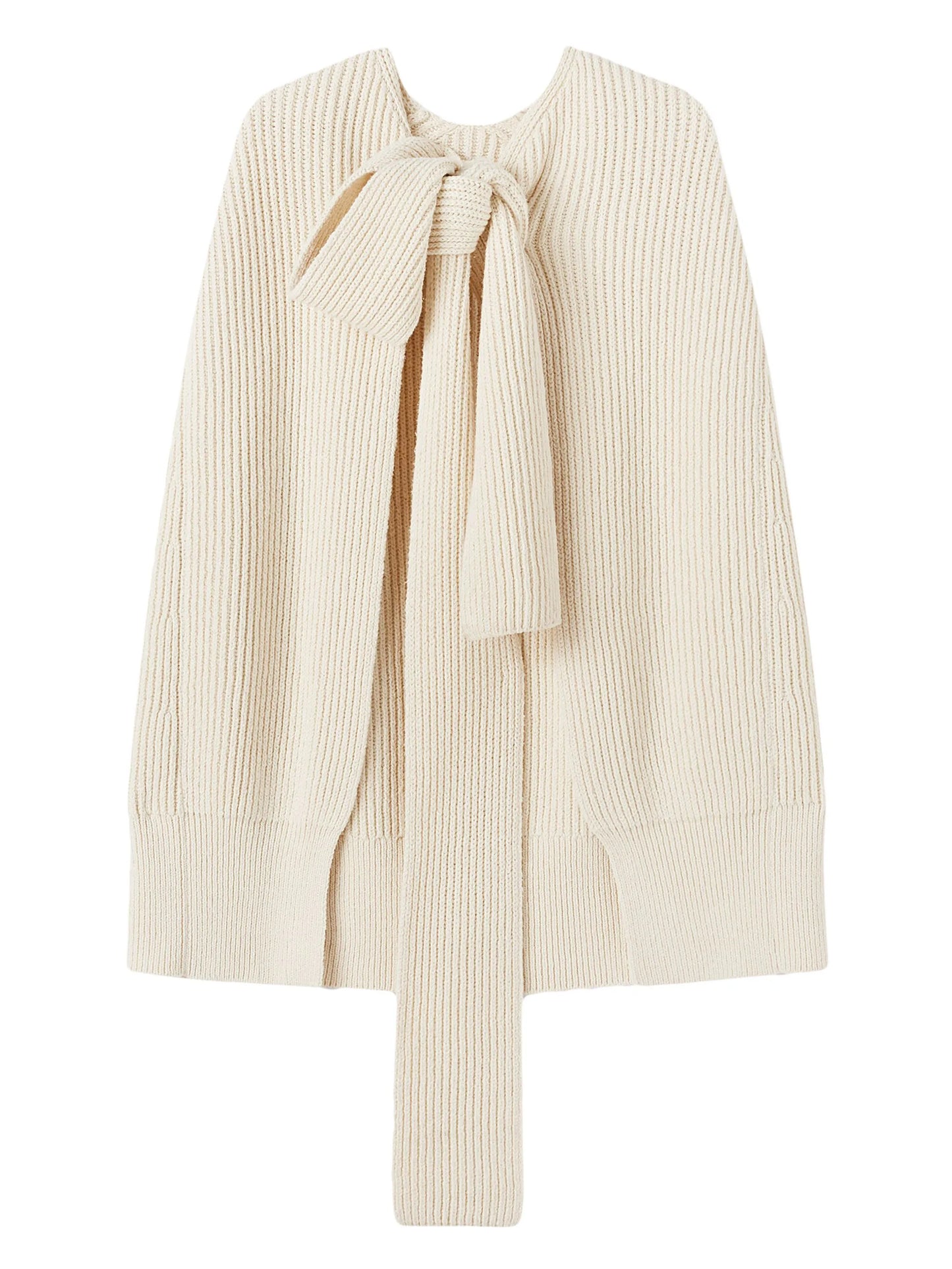 tie-fastening knitted cape