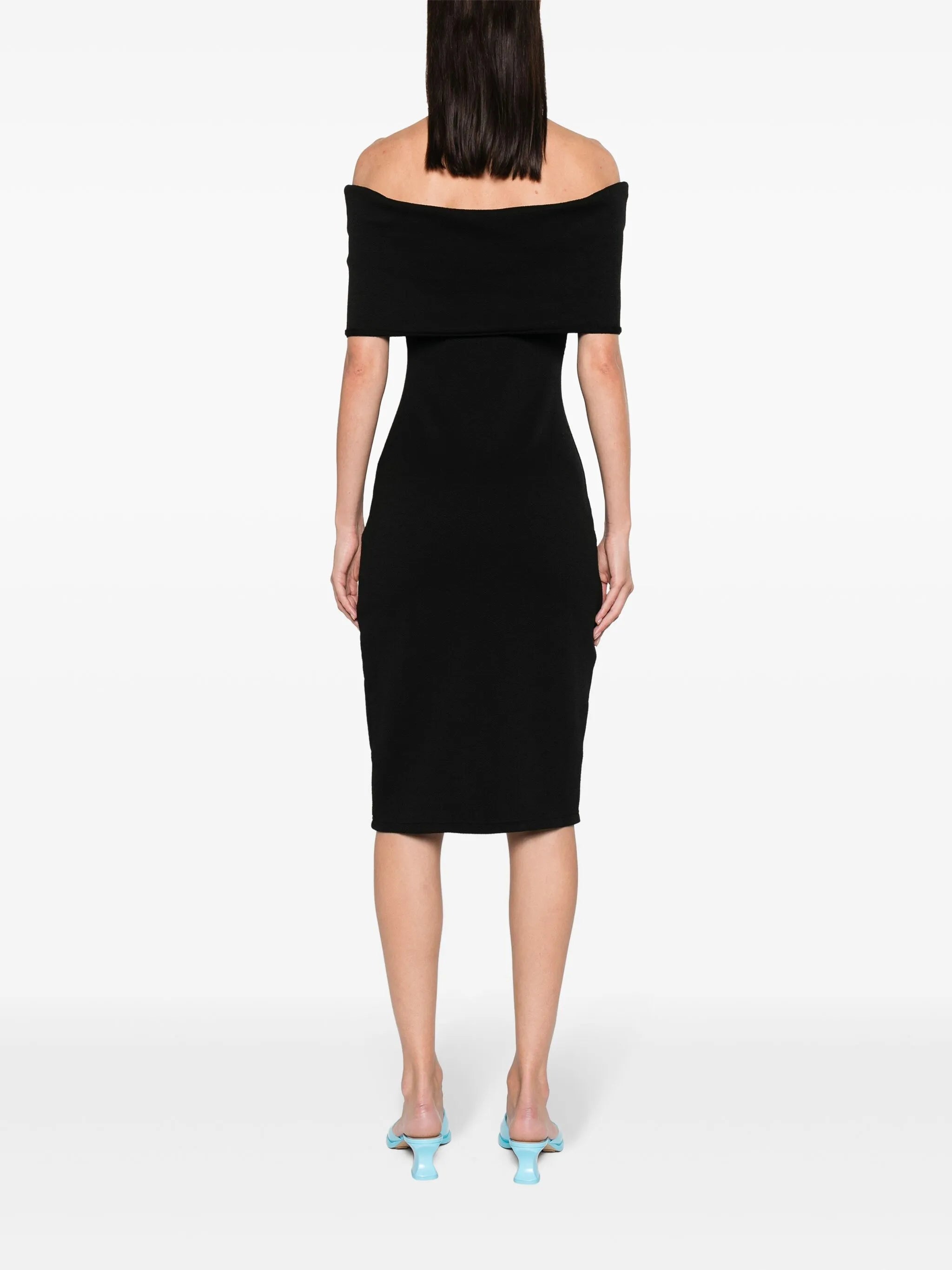 off-shoulder textured midi dress