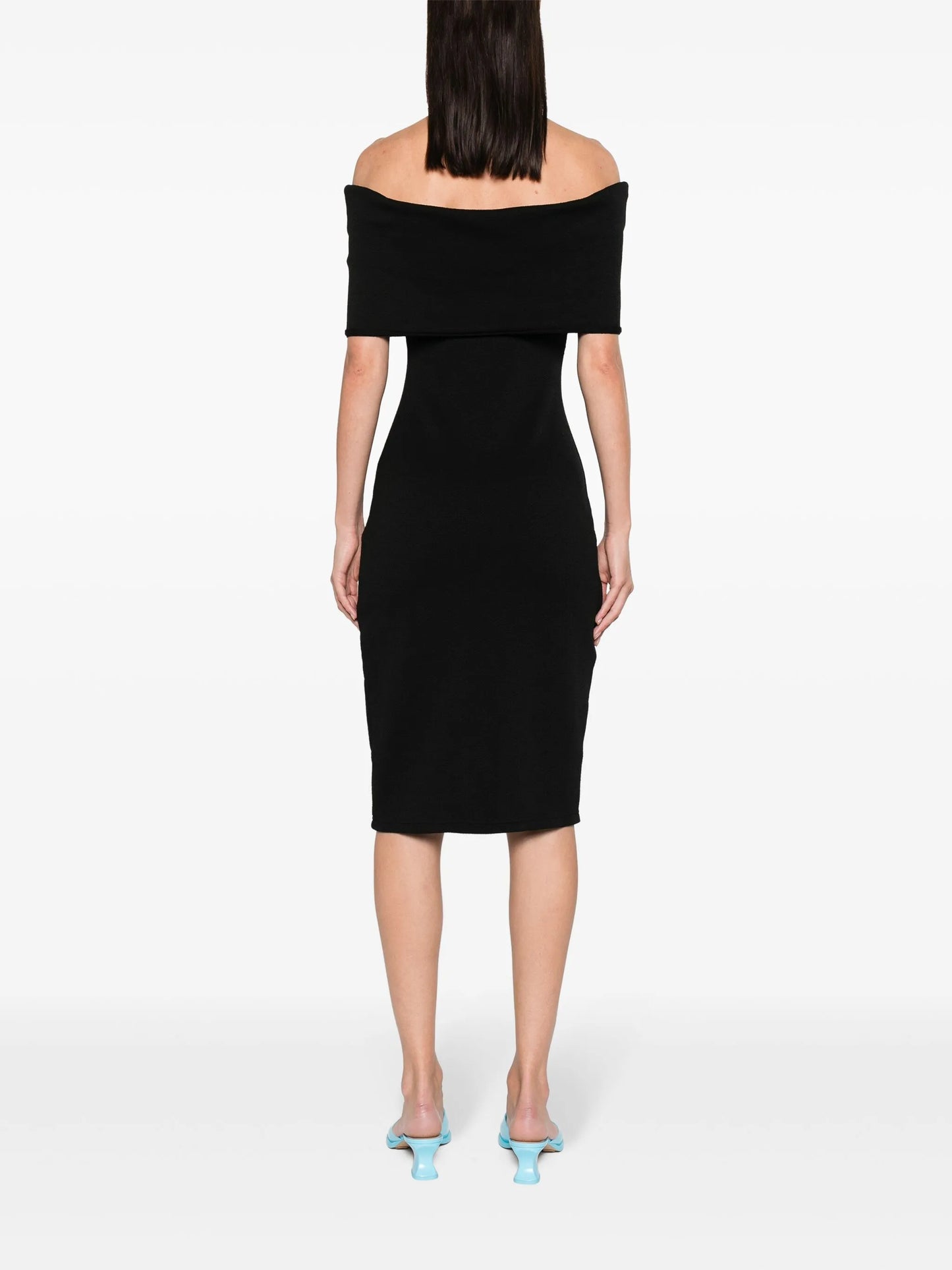 off-shoulder textured midi dress