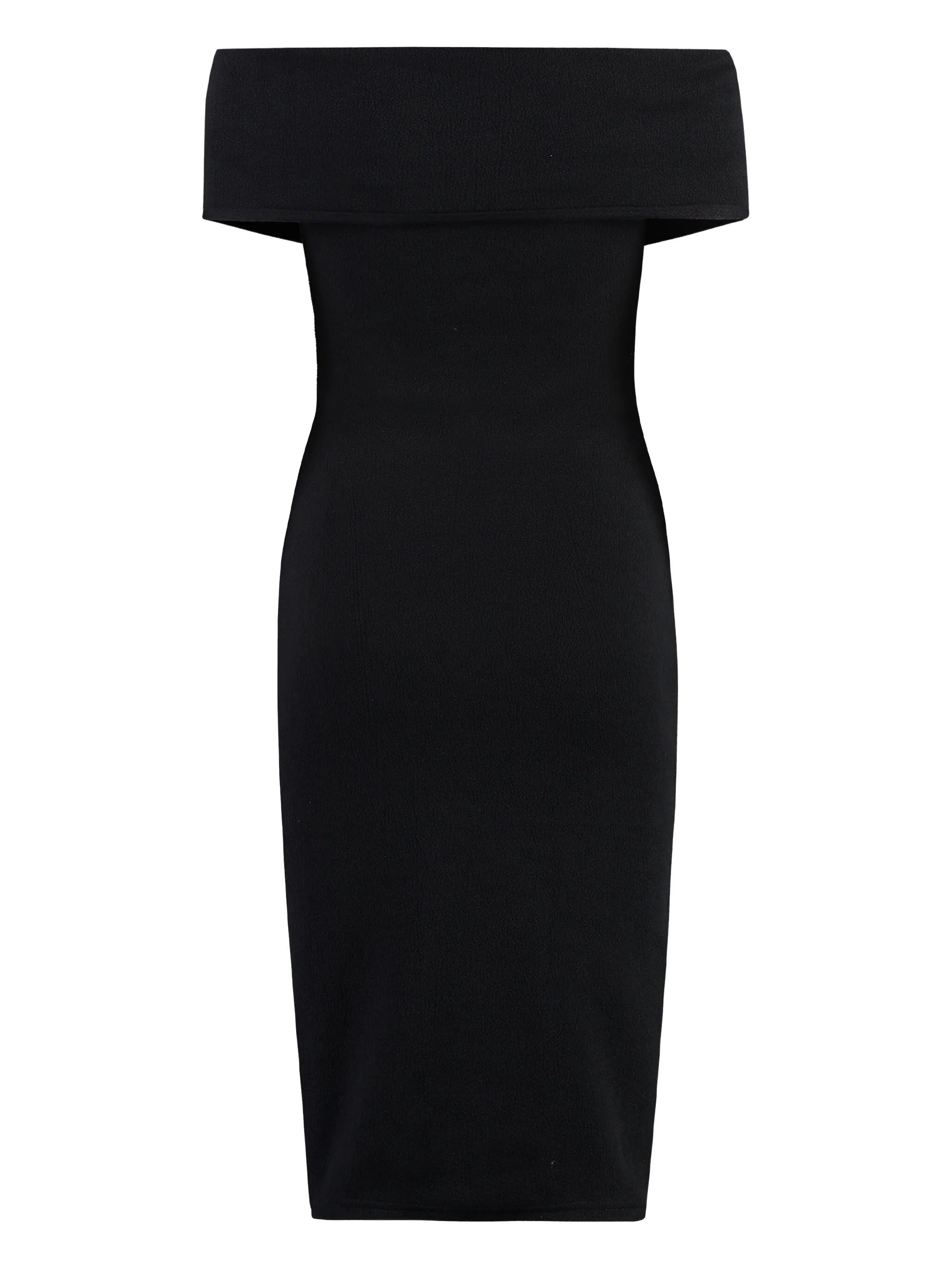 off-shoulder textured midi dress