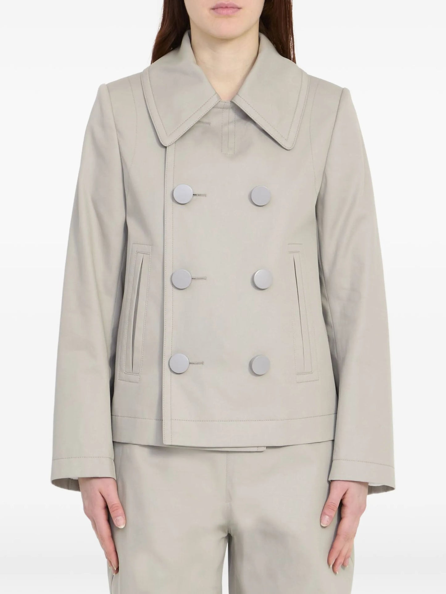 pointed-collar double-breasted jacket