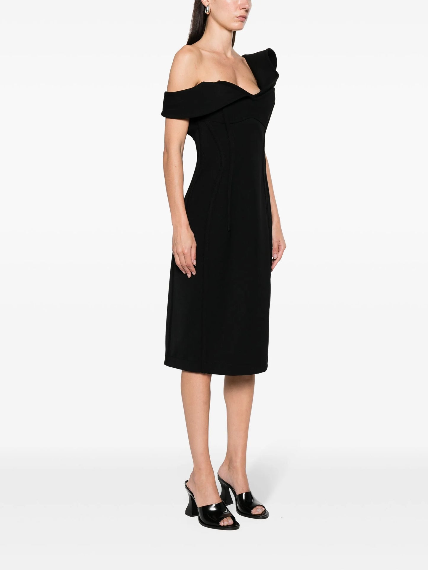 bustier wool midi dress