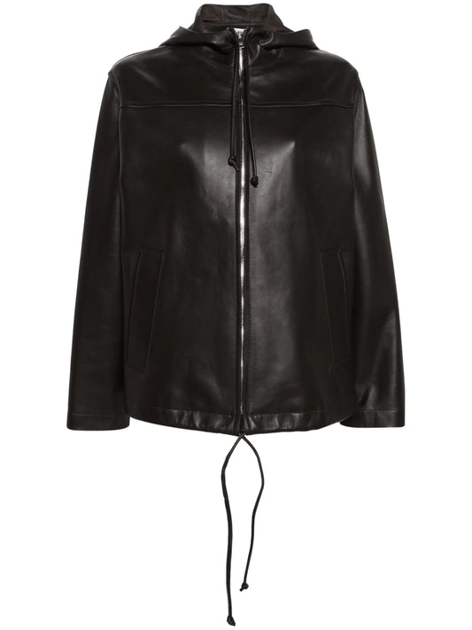 hooded leather jacket