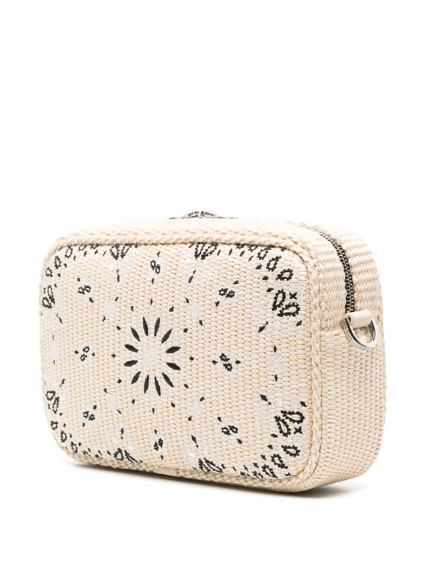 paisley-embroidered raffia messenger bag