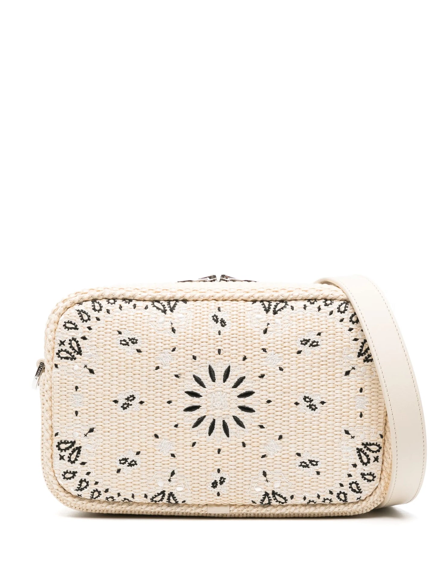 paisley-embroidered raffia messenger bag