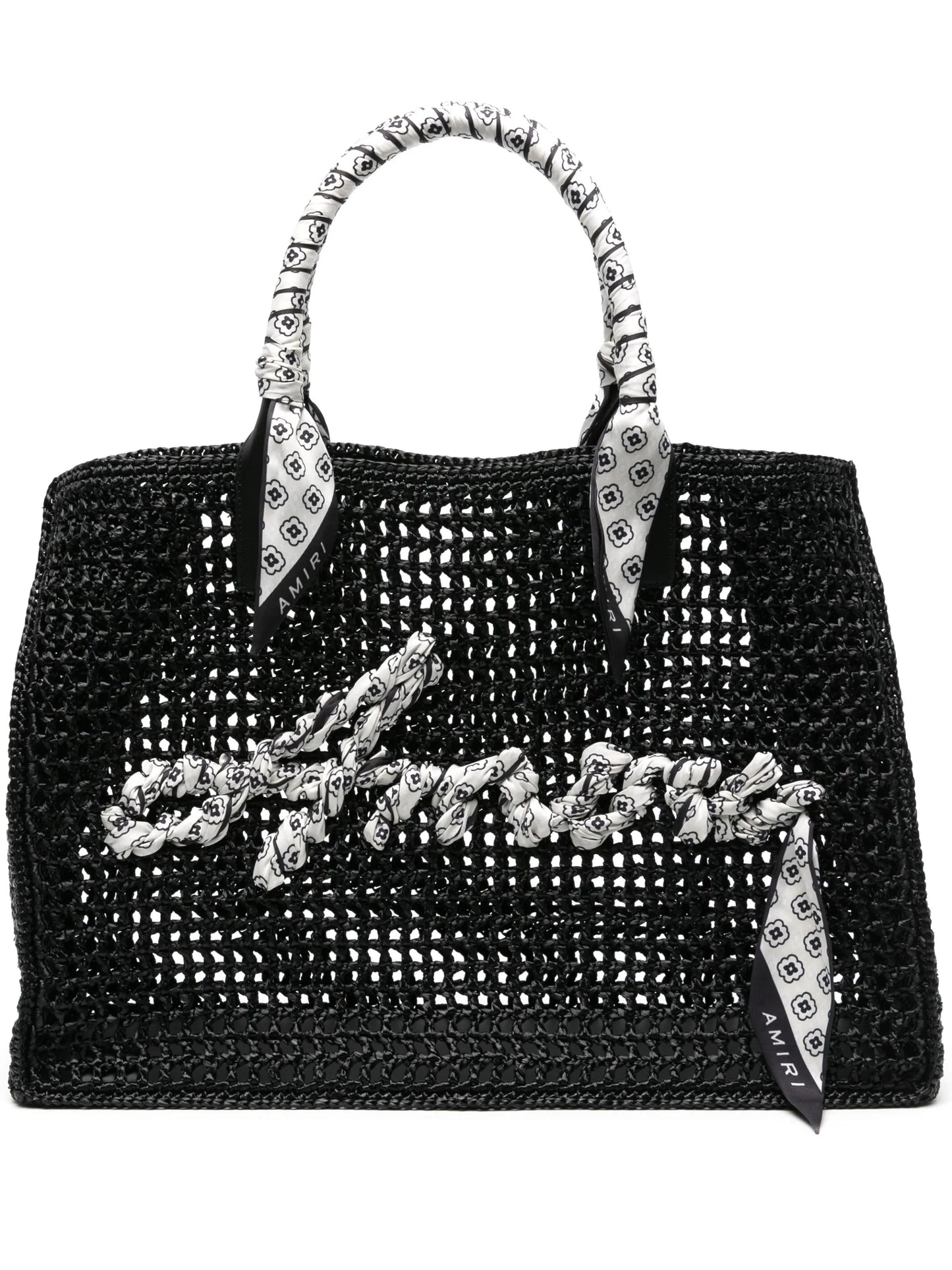 logo-appliqué raffia tote bag