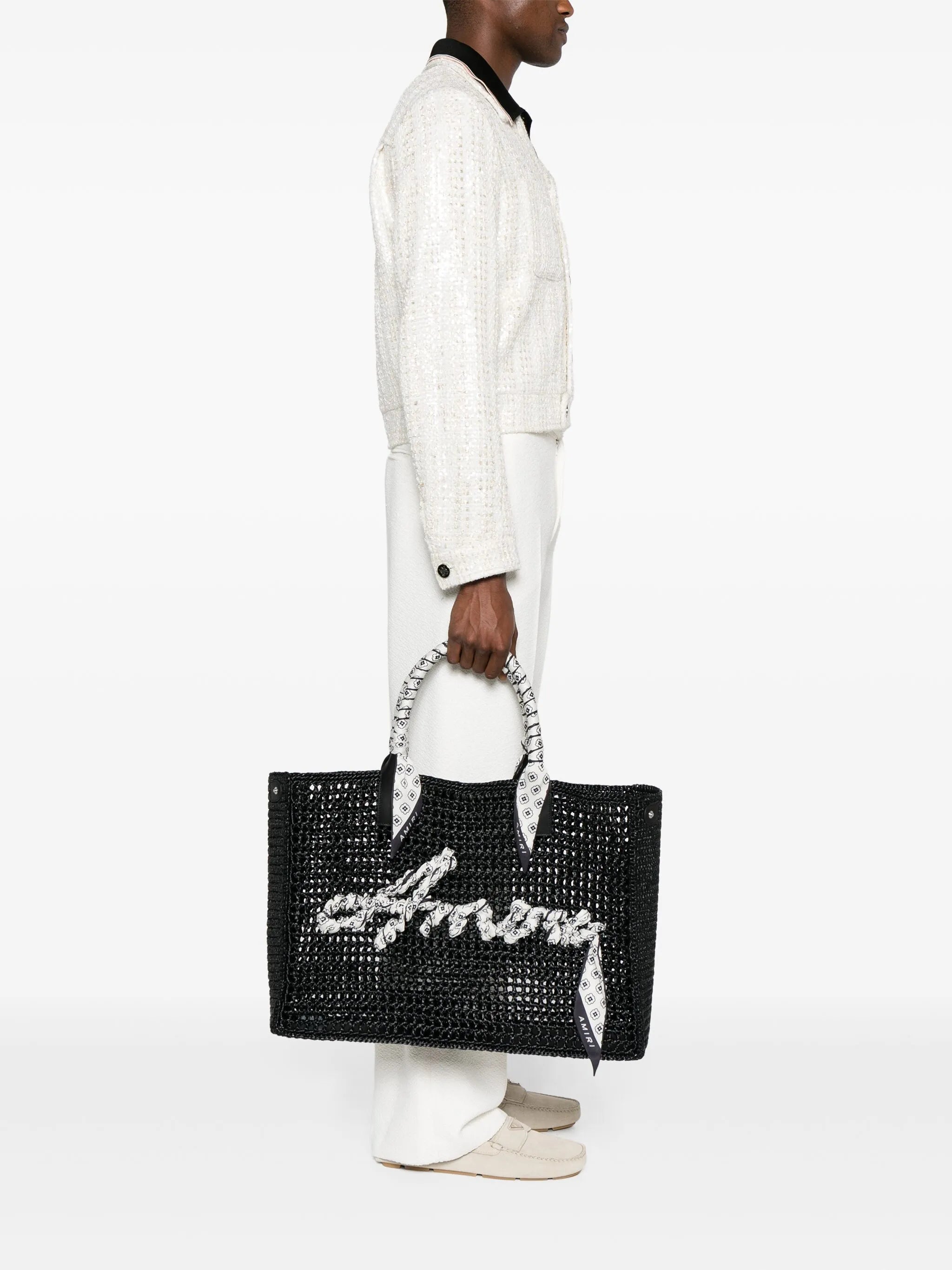 logo-appliqué raffia tote bag