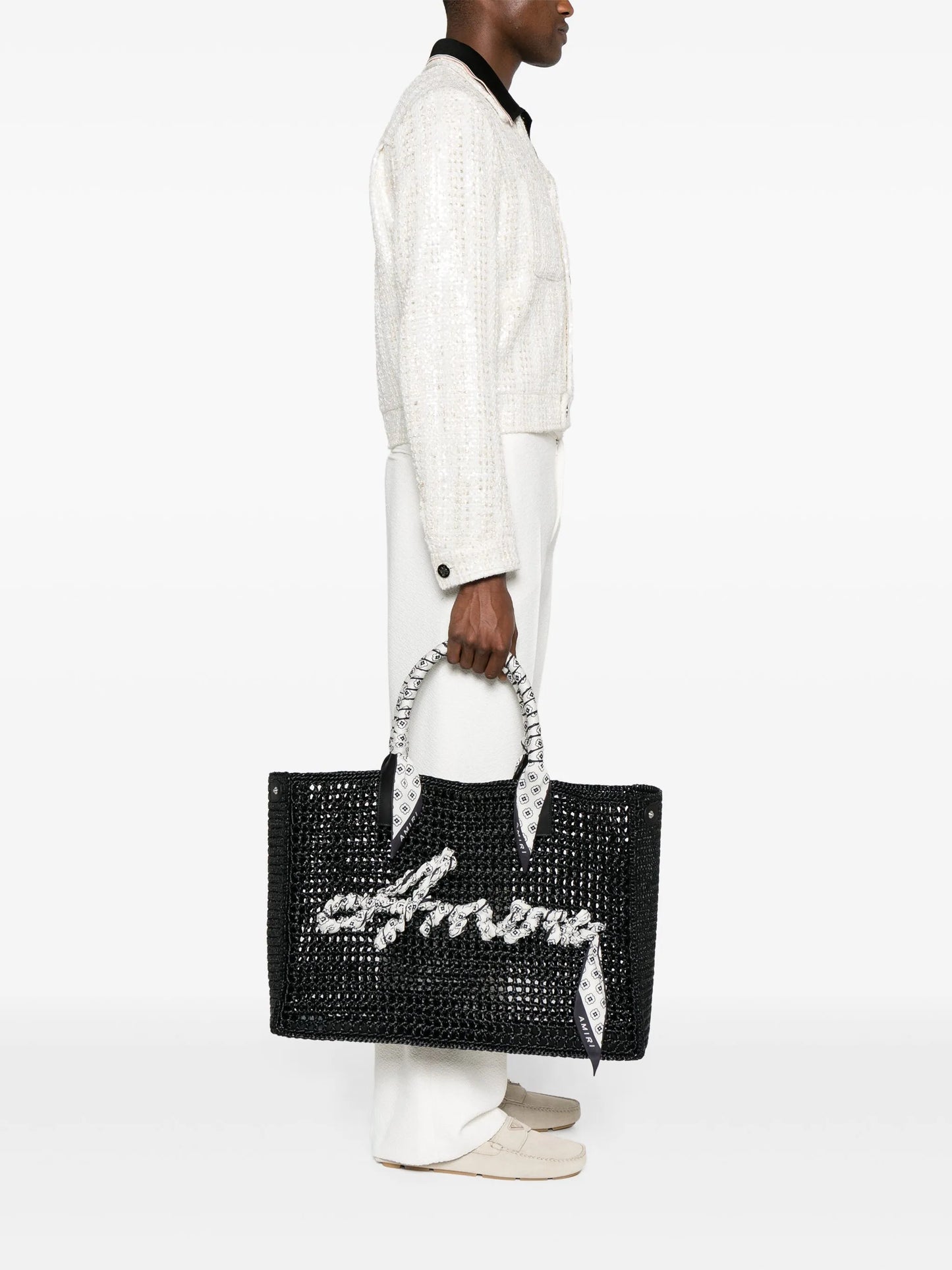 logo-appliqué raffia tote bag