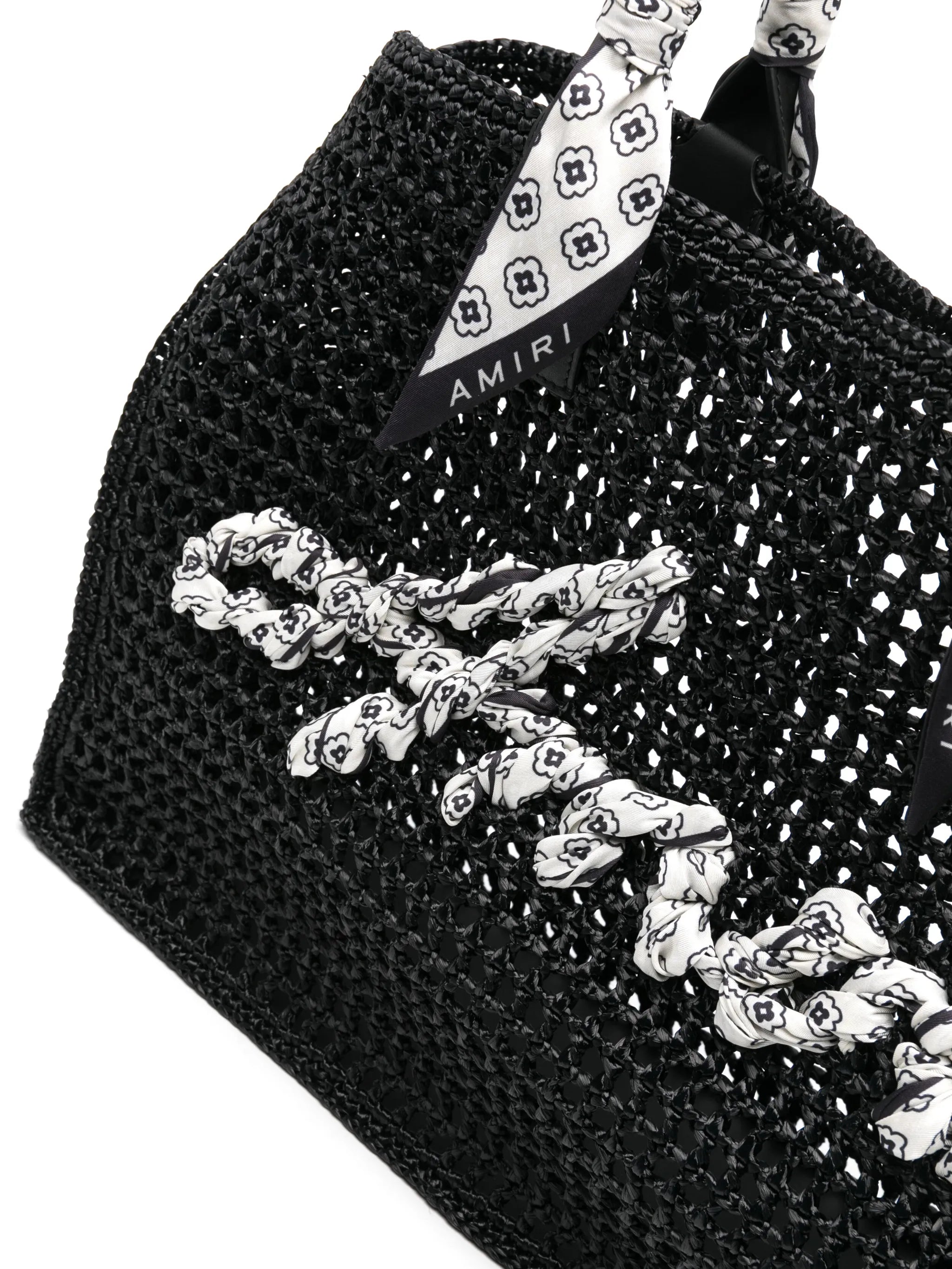 logo-appliqué raffia tote bag