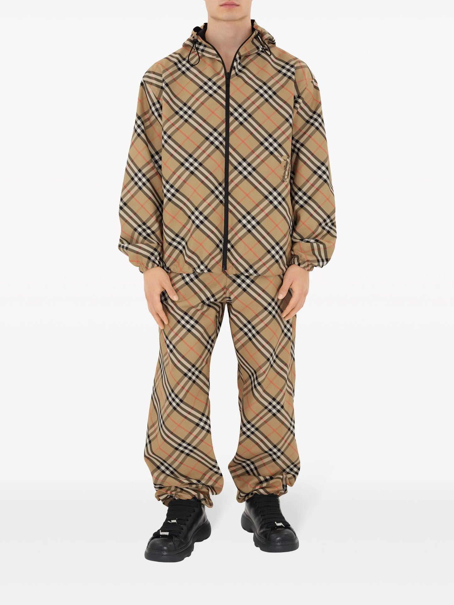 checked straight-leg trousers