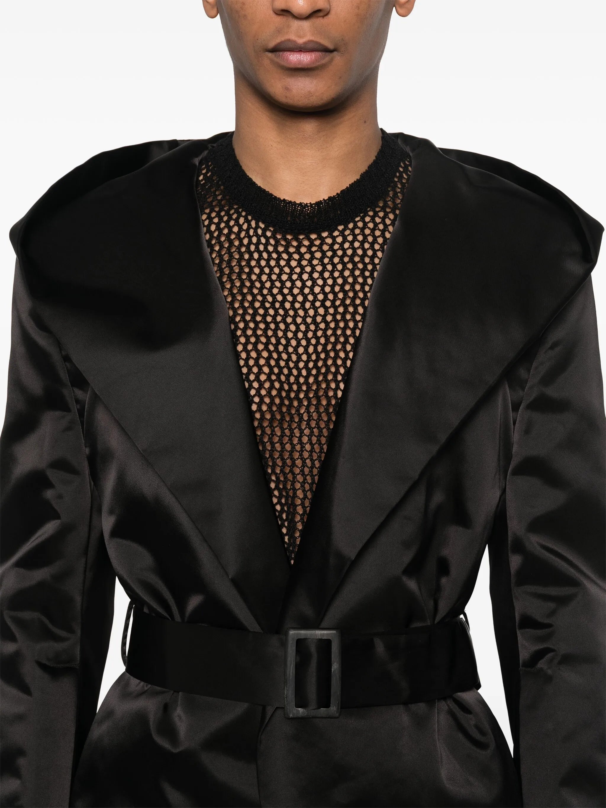 Slim belted hooded coat