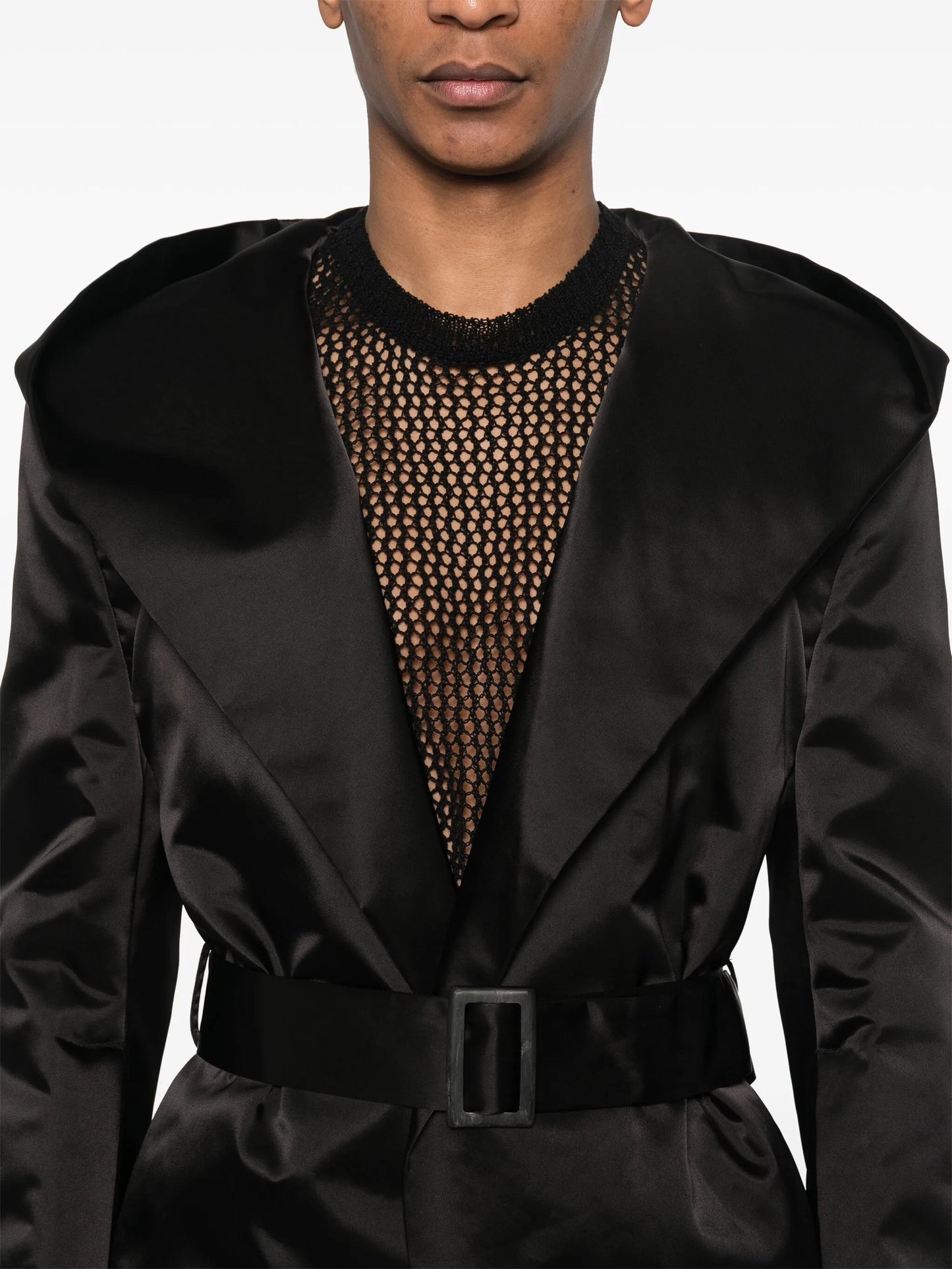 Slim belted hooded coat