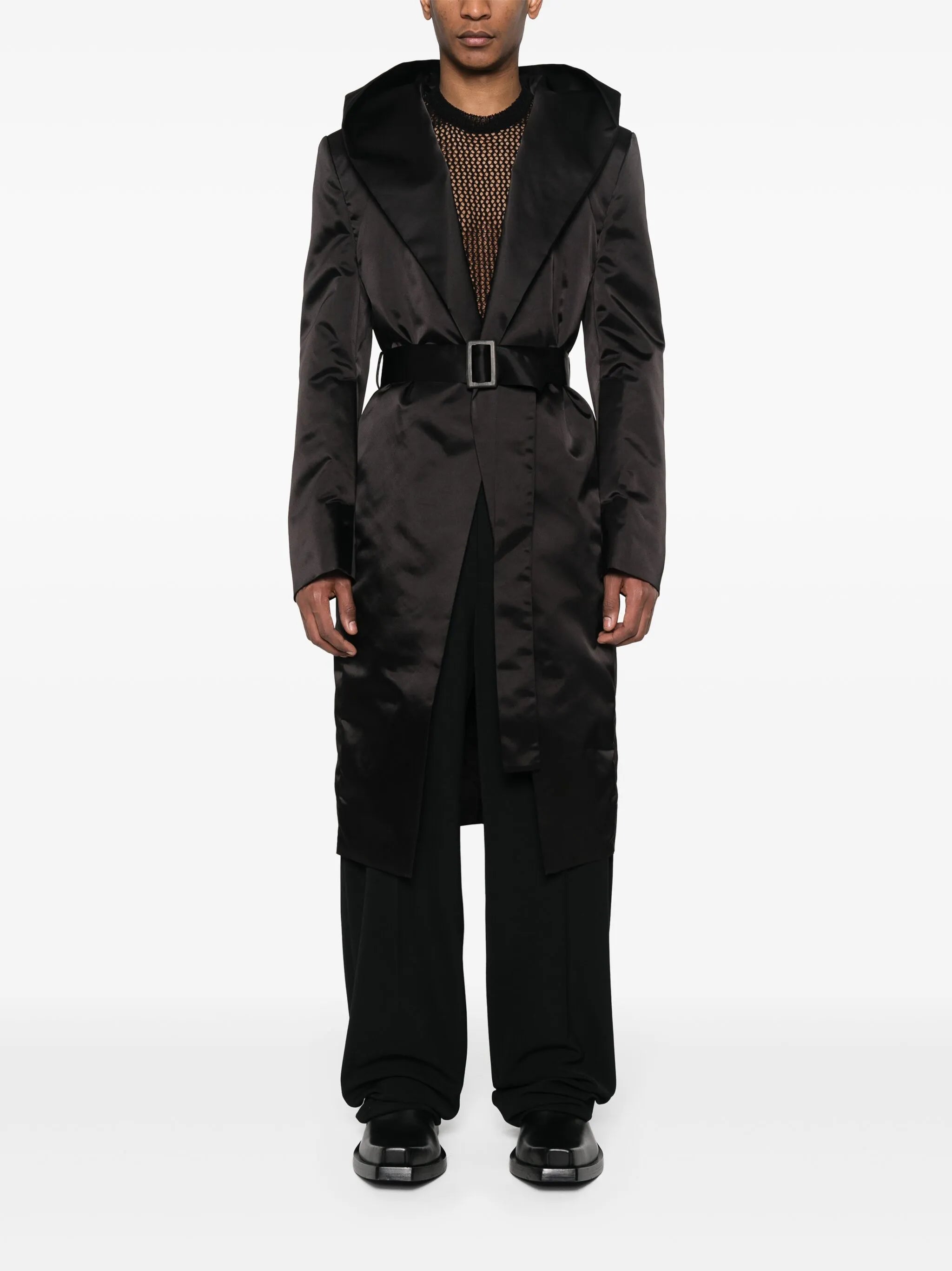 Slim belted hooded coat