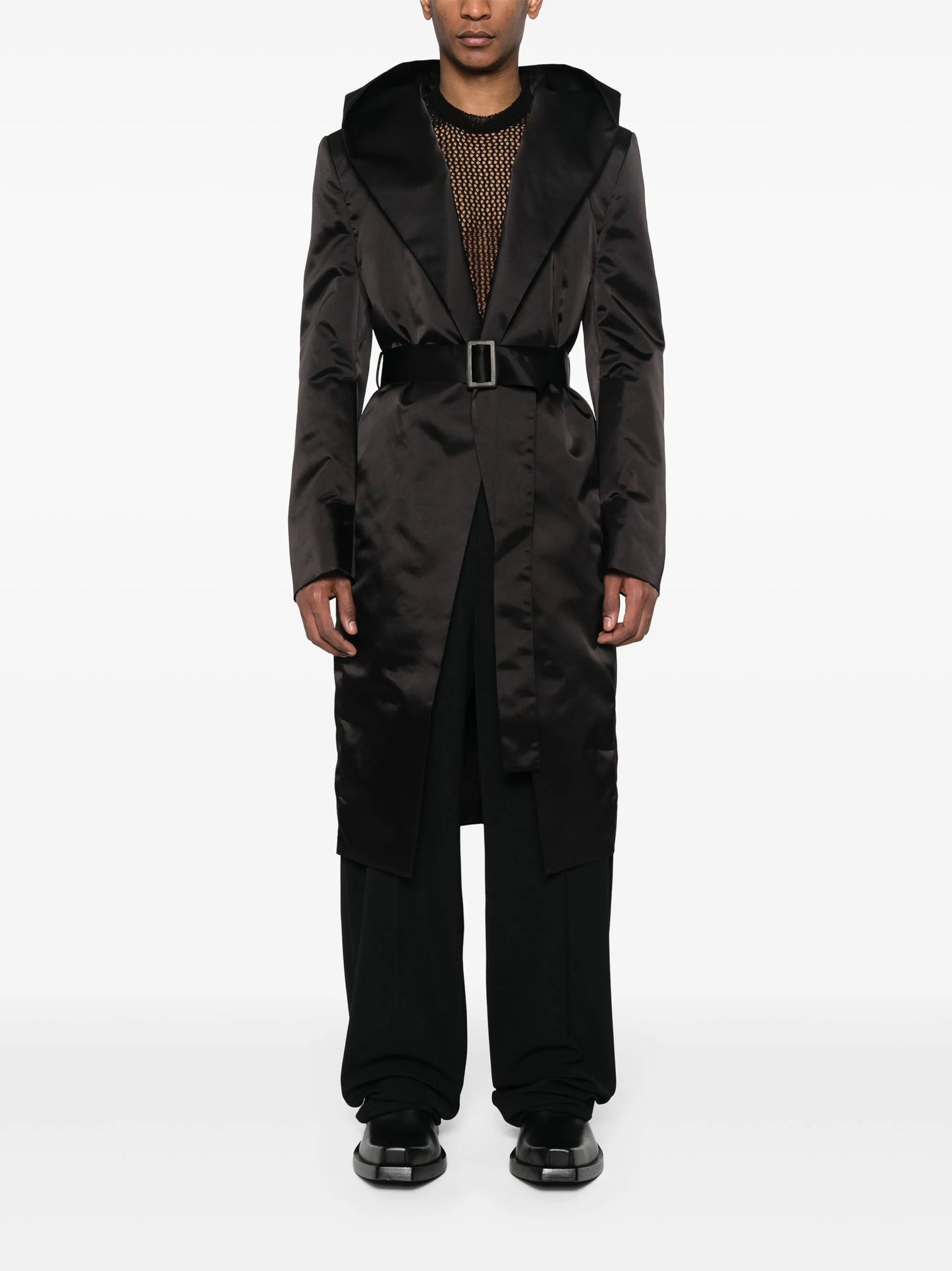 Slim belted hooded coat