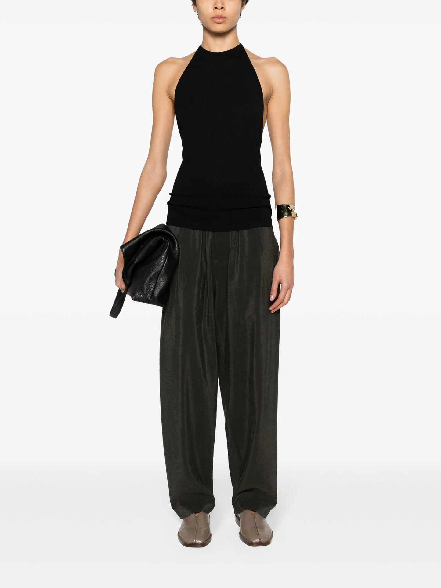 silk blend tapered-leg trousers