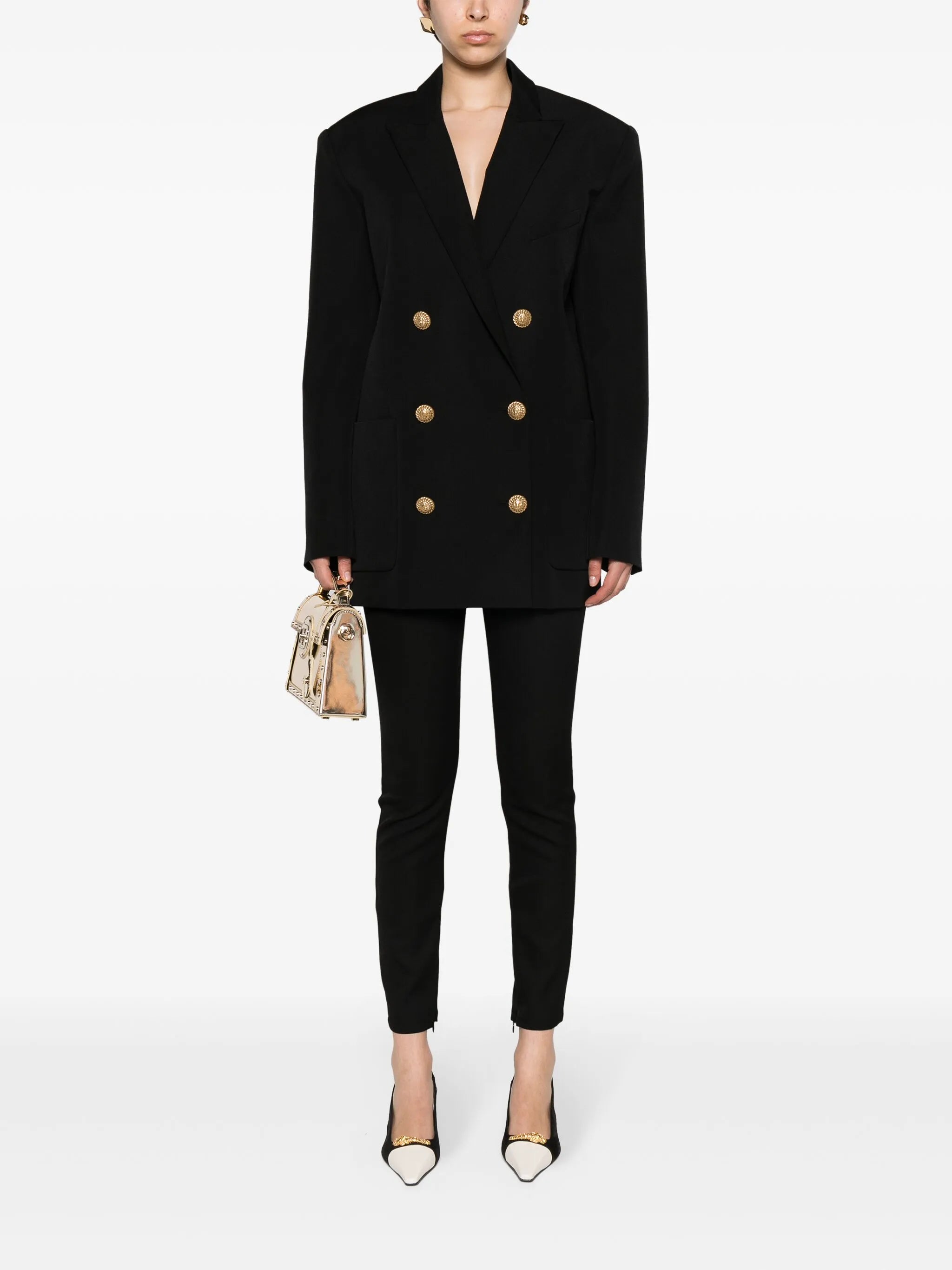skinny cut black grain de poudre pants