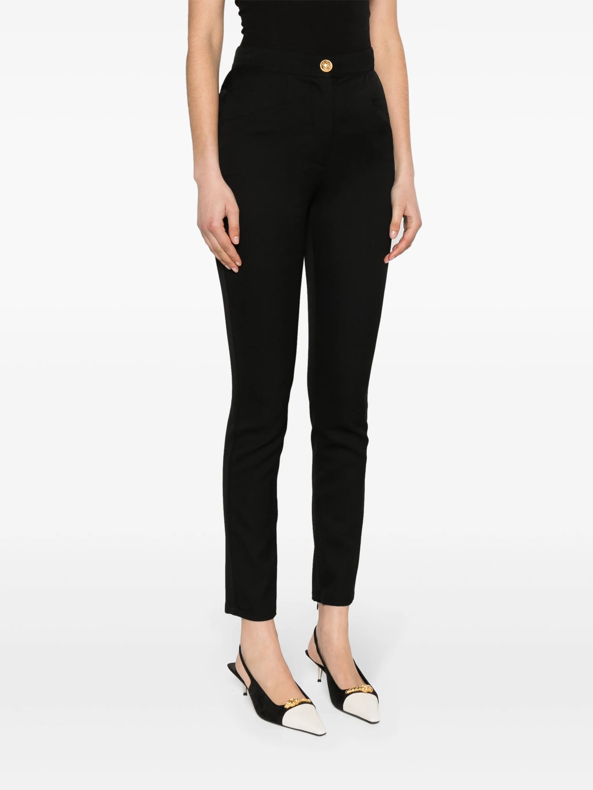 skinny cut black grain de poudre pants
