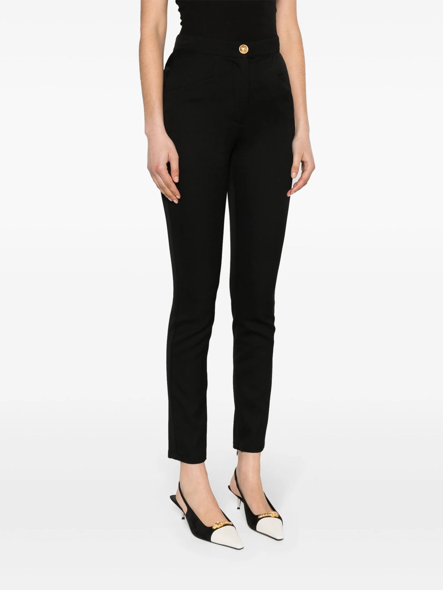 skinny cut black grain de poudre pants