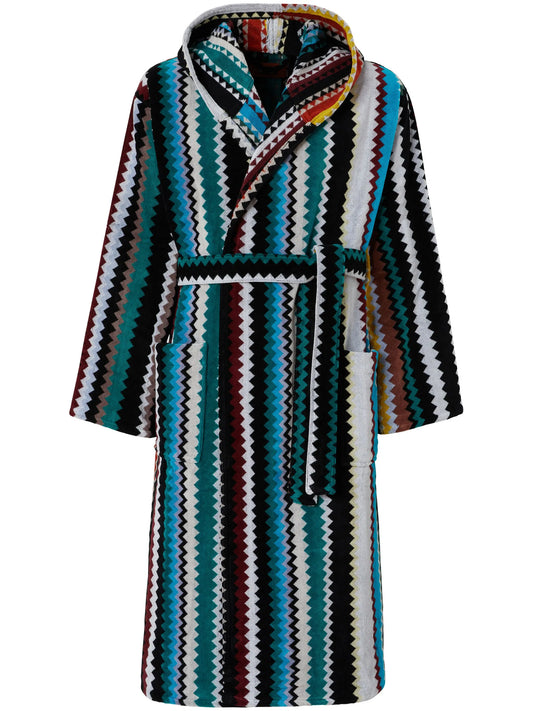 zigzag-print cotton bathrobe