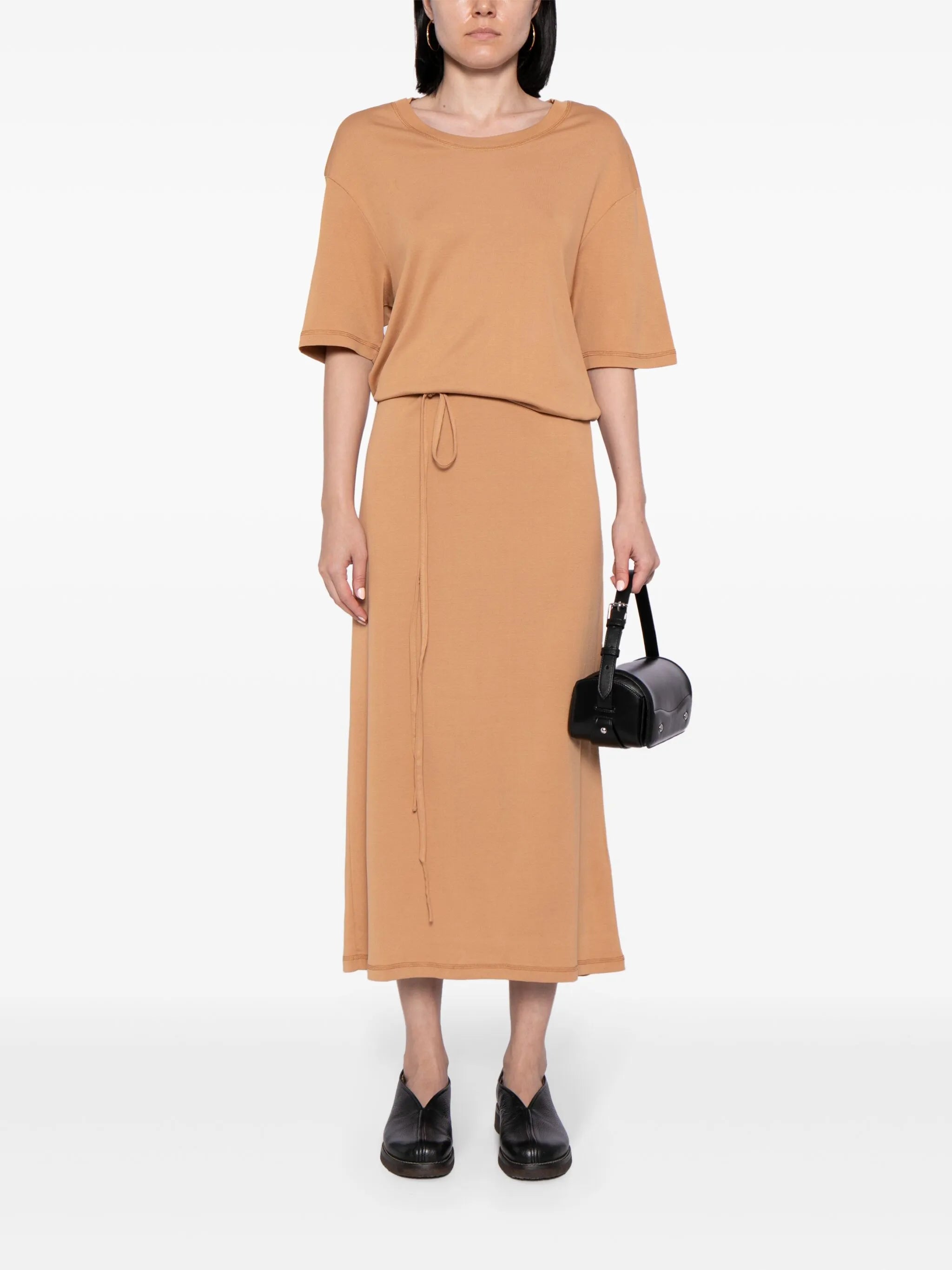 belted rib T-shirt dress