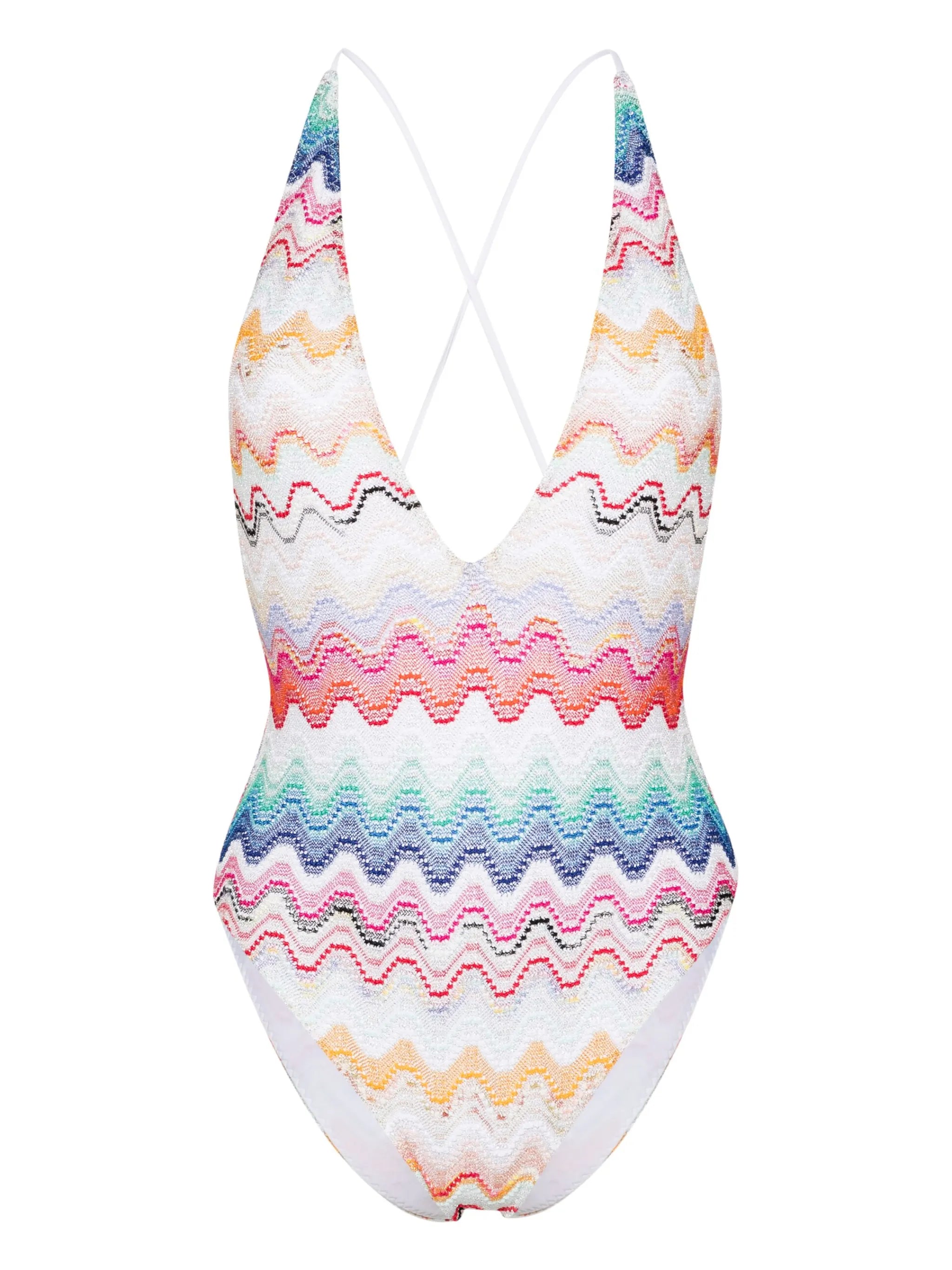 wave-pattern V-neck swimsuit